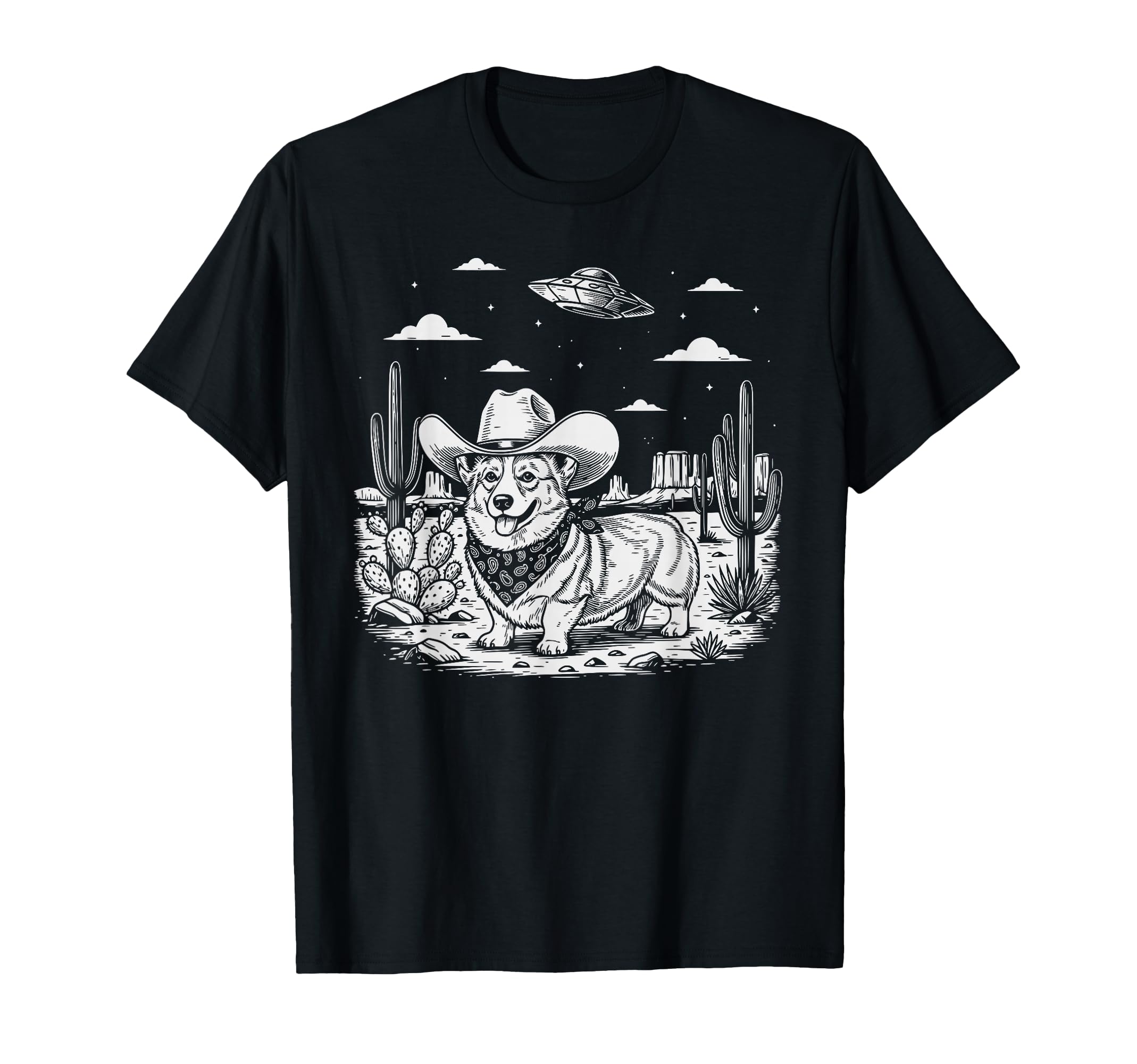 Western Corgi Cowboy Ufo Dog T-Shirt - Minimalist Print Men Women - T-Shirt, Sweatshirt, Hoodie