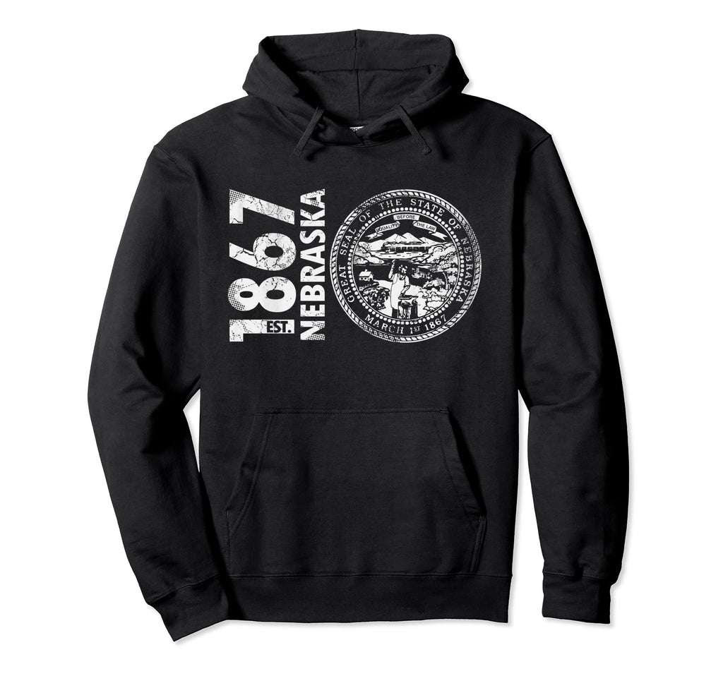 Nebraska State Flag 1867 Distressed Hoodie - Unique Graphic Unisex - T-Shirt, Sweatshirt, Hoodie