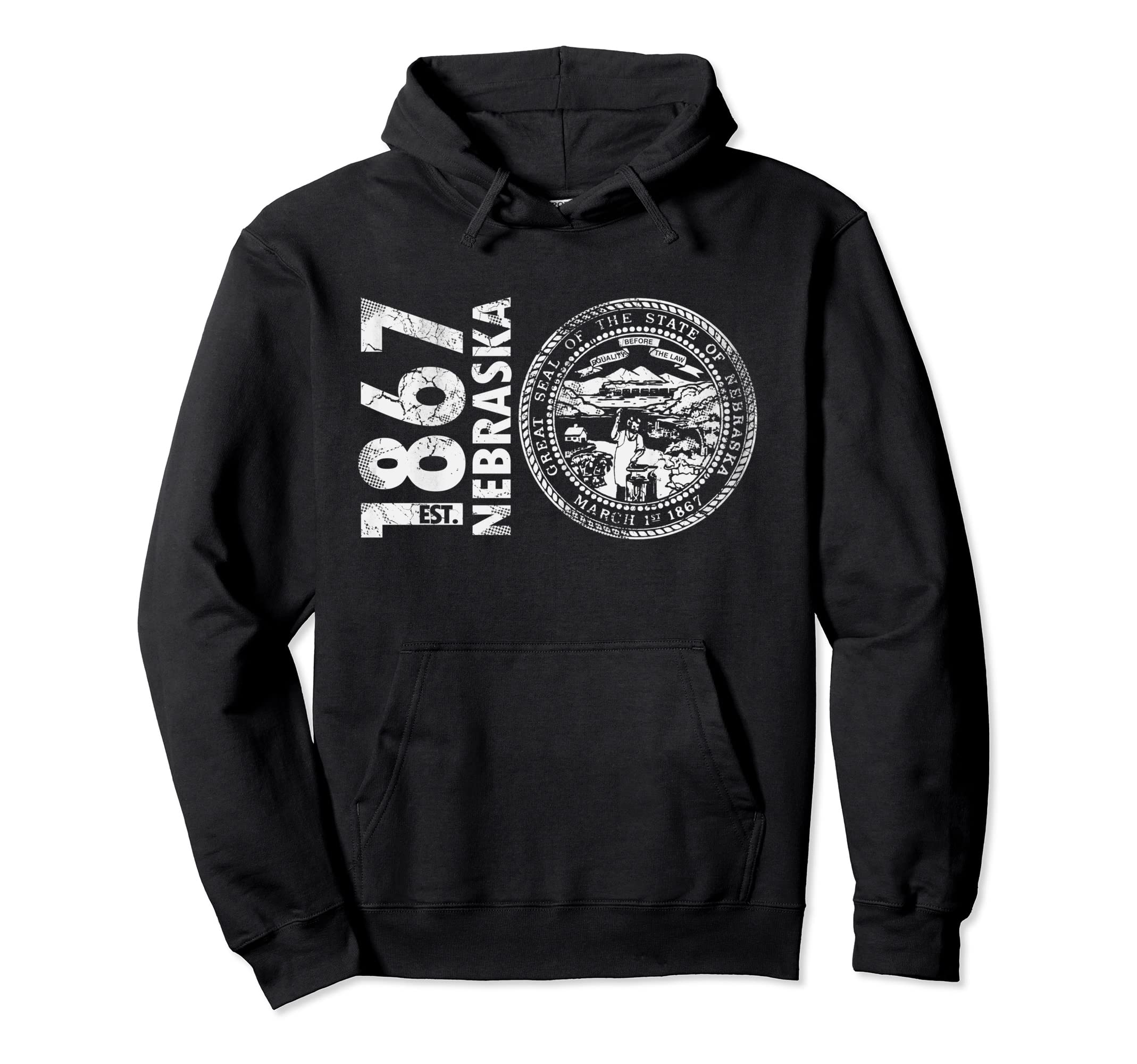 Nebraska State Flag 1867 Distressed Hoodie - Unique Graphic Unisex - T-Shirt, Sweatshirt, Hoodie