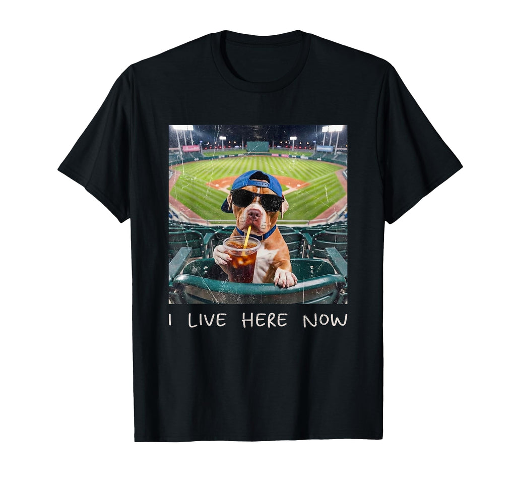 I Live Here Now Funny Pitbull Funny T-Shirt - Minimalist Print for Adults - T-Shirt, Sweatshirt, Hoodie
