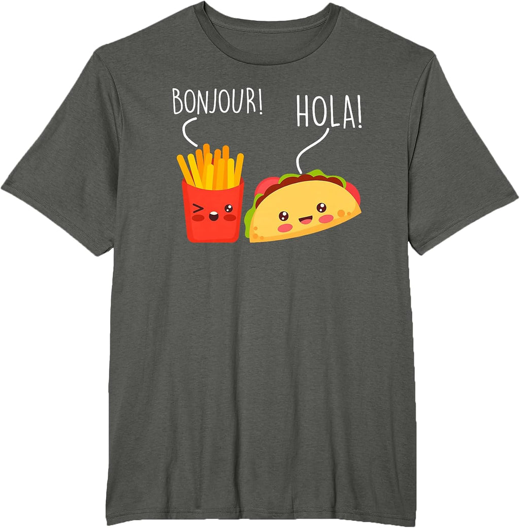 Bonjour Hola French Fries Taco Funny Language - Adult & Kids T-Shirts, Sweatshirts & Hoodies apparel design preview 1