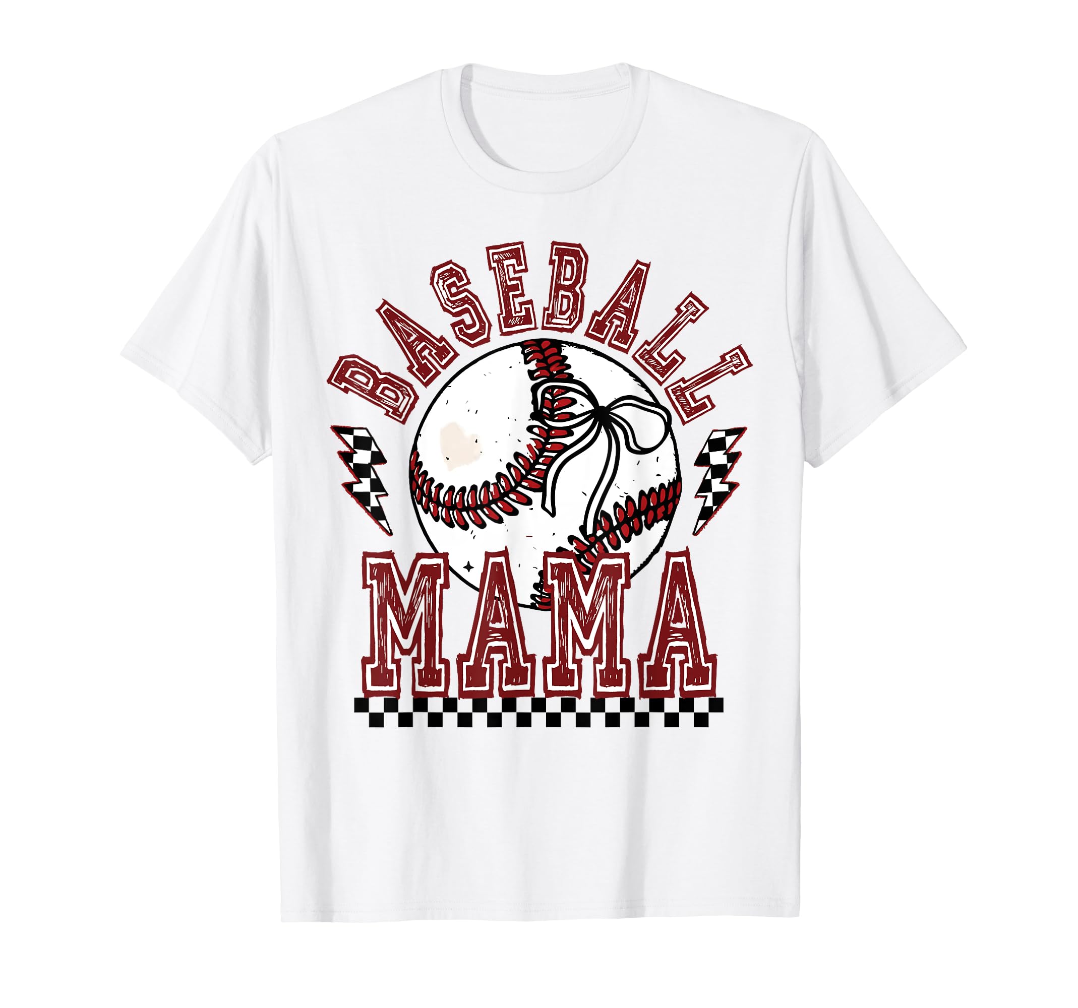 Checkered Baseball Mama Coquette Mom T-Shirt - Custom Art Print for Adults - T-Shirt, Sweatshirt, Hoodie