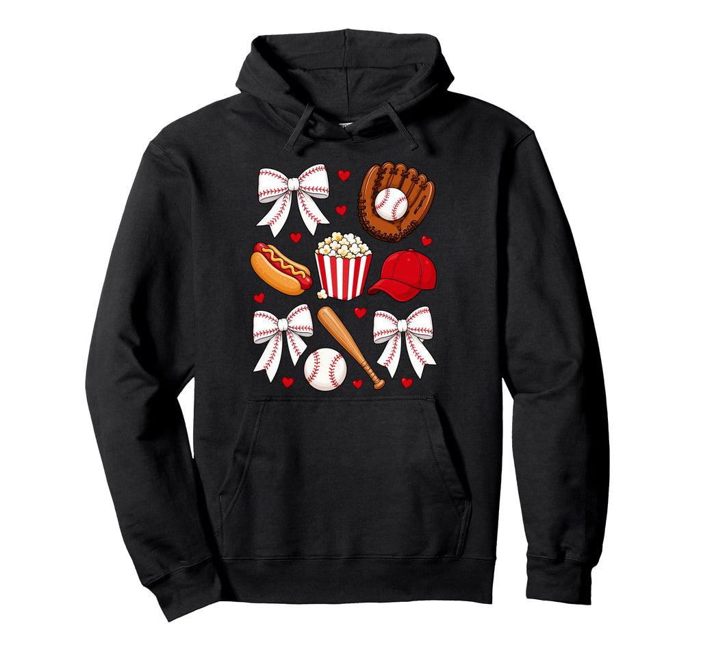 Baseball Coquette Bow Mom Mama Hoodie - Minimalist Print Unisex - T-Shirt, Sweatshirt, Hoodie
