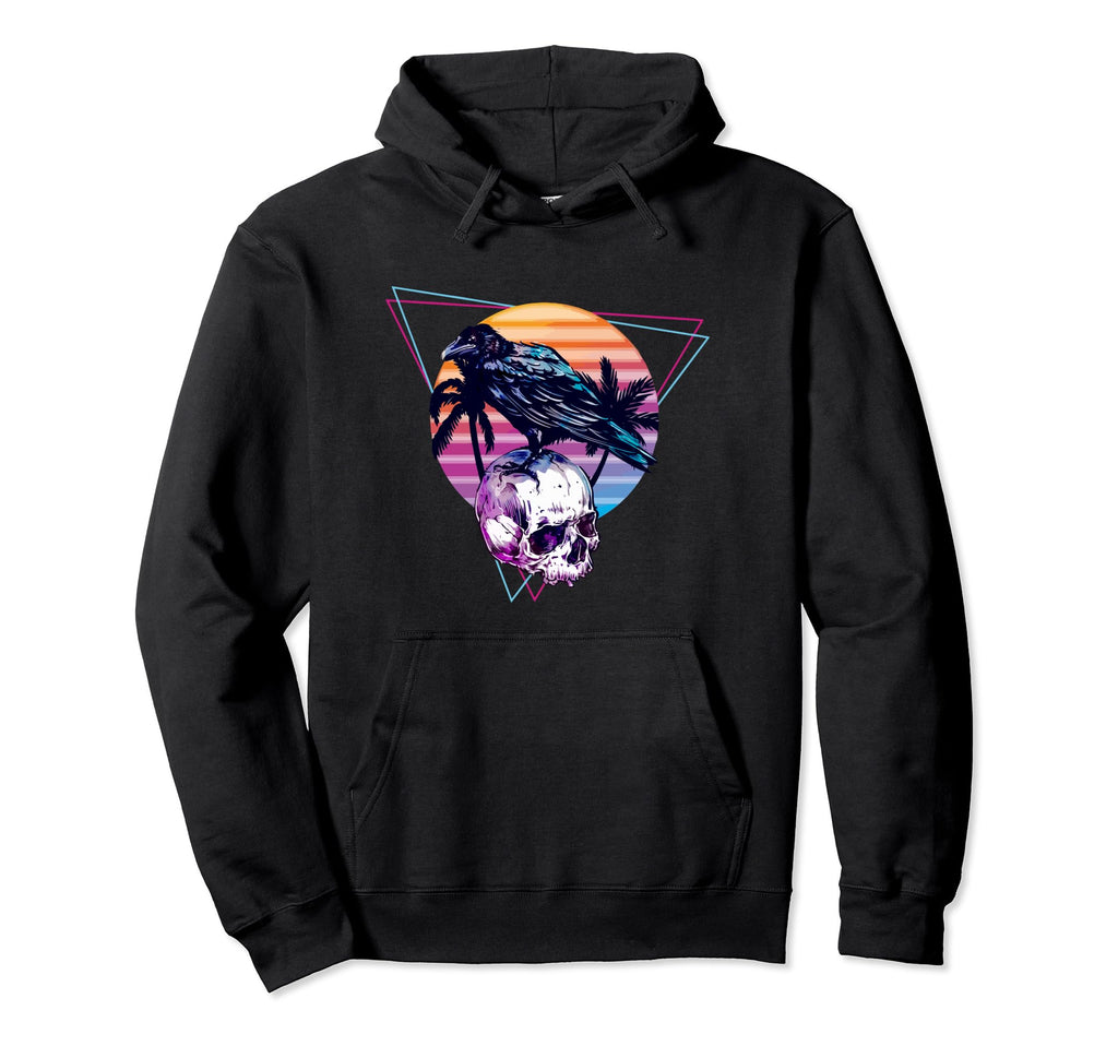 Vaporwave Skull And Crow Aesthetic Hoodie - Novelty Apparel for Adults - T-Shirt, Sweatshirt, Hoodie