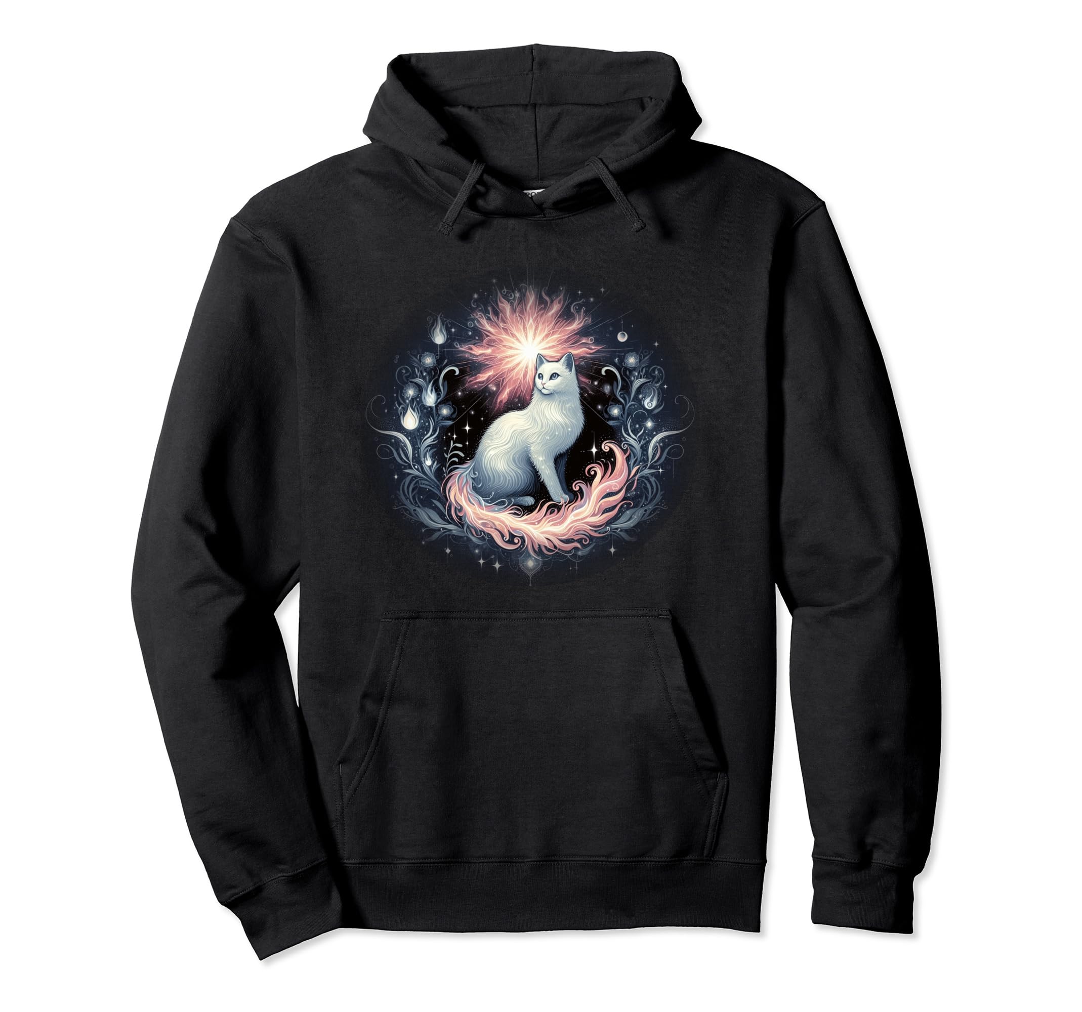 Boho White Kitty Spirit Angelic Cat Hoodie - Aesthetic Graphic for Adults - T-Shirt, Sweatshirt, Hoodie