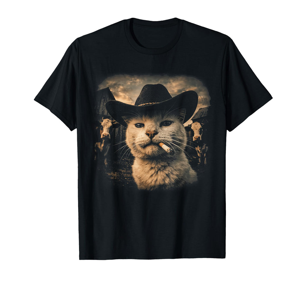 Funny Cowboy Cat Smoking 90S T-Shirt - Casual Everyday Wear for Adults - T-Shirt, Sweatshirt, Hoodie