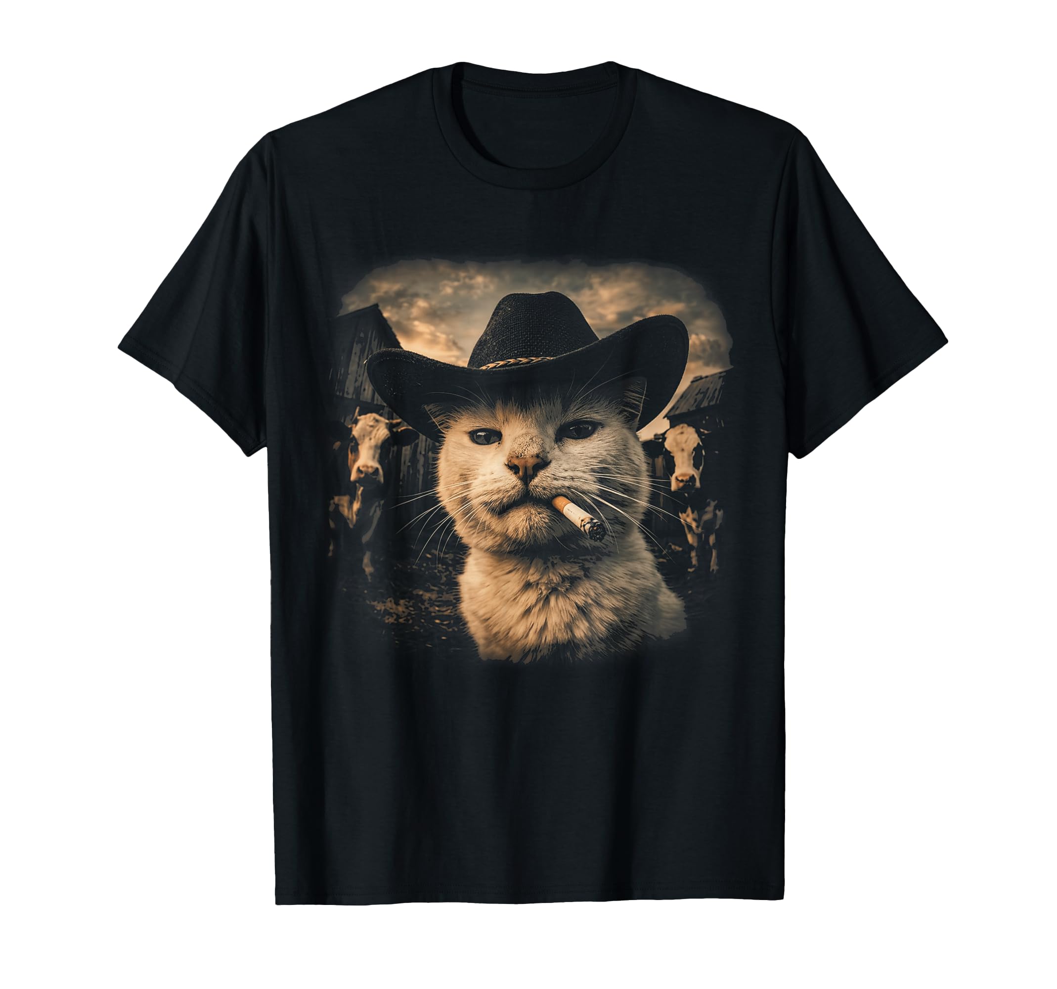 Funny Cowboy Cat Smoking 90S T-Shirt - Casual Everyday Wear for Adults - T-Shirt, Sweatshirt, Hoodie