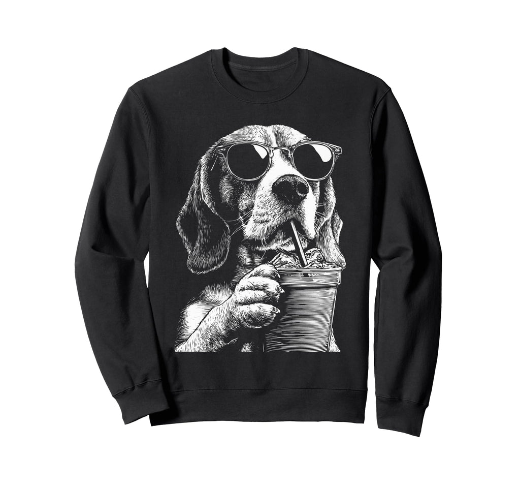 Beagle Drinking Iced Coffee Funny Dog Sweatshirt - Graphic Print Men Women - T-Shirt, Sweatshirt, Hoodie