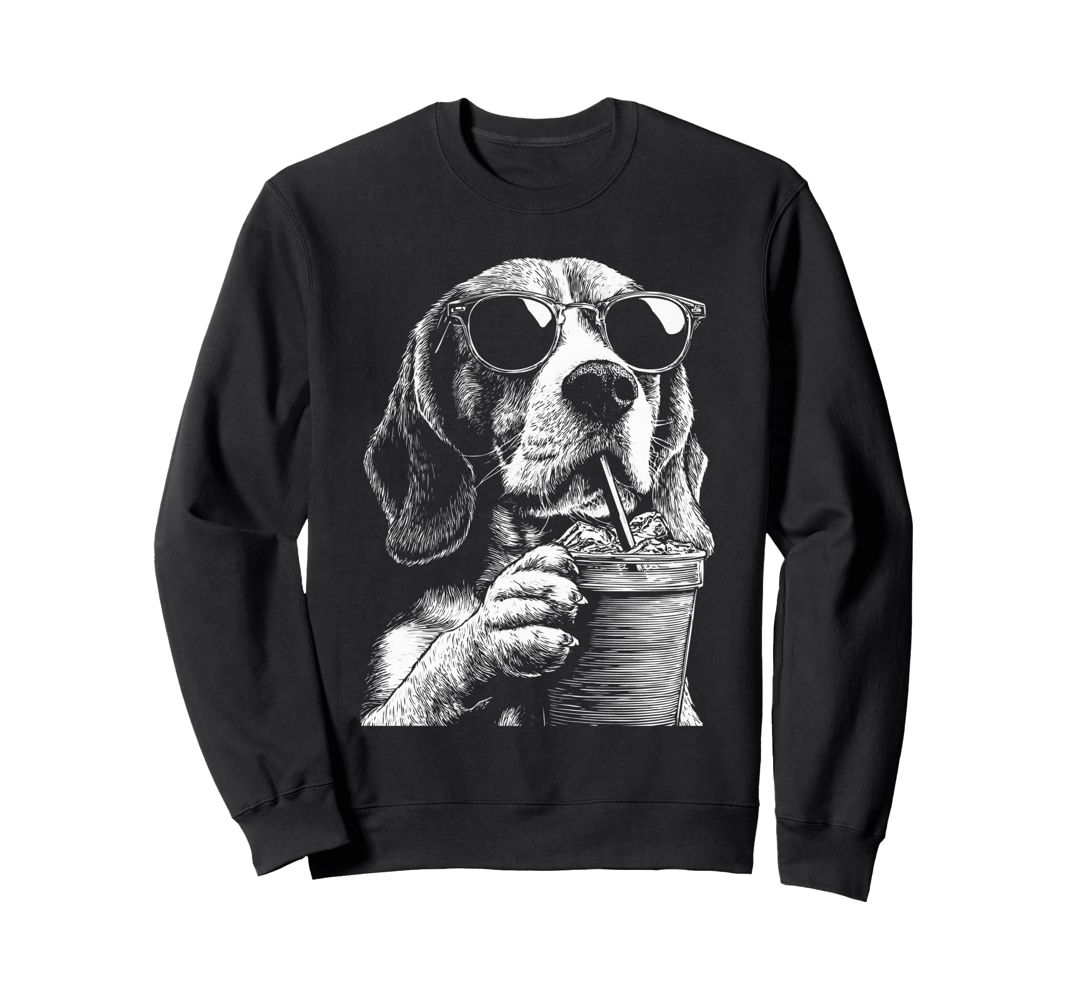 Beagle Drinking Iced Coffee Funny Dog Sweatshirt - Graphic Print Men Women - T-Shirt, Sweatshirt, Hoodie