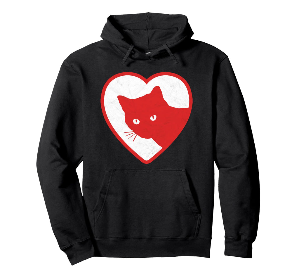 Funny Red Cat Valentines Heart Hoodie - Minimalist Print Men Women - T-Shirt, Sweatshirt, Hoodie