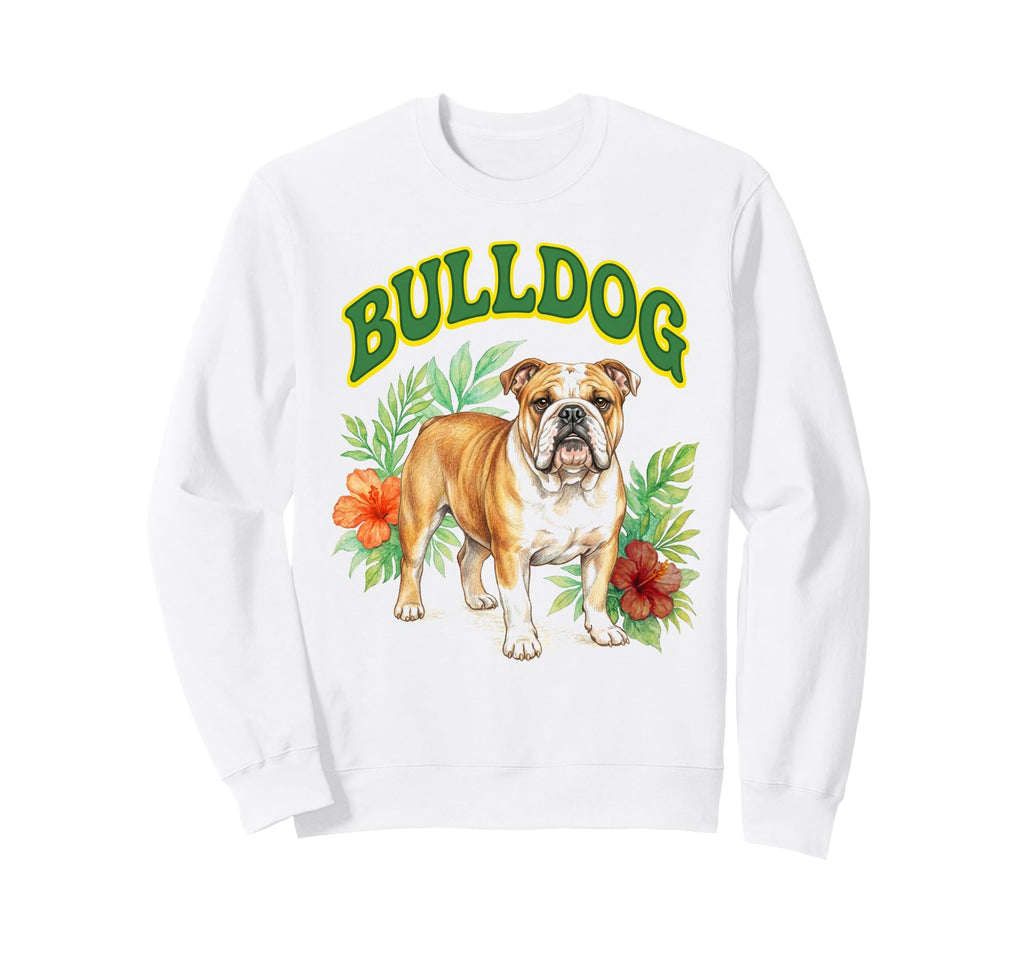 Bulldog Groovy Floral Watercolor Boho Sweatshirt - Minimalist Print Unisex - T-Shirt, Sweatshirt, Hoodie