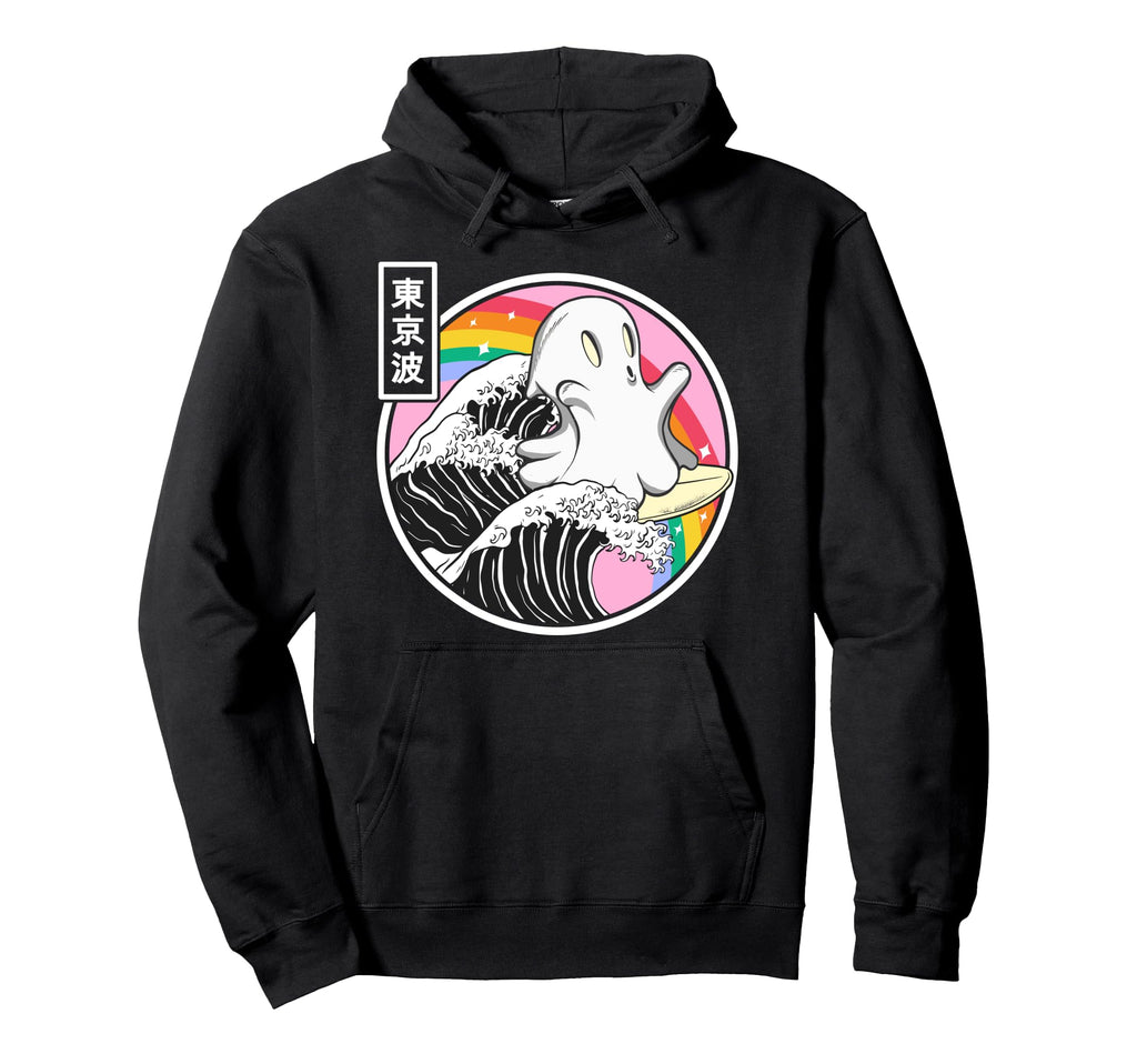 Surfing Ghost Japan Kanagawa Wave Kawaii Hoodie - Aesthetic Graphic Unisex - T-Shirt, Sweatshirt, Hoodie