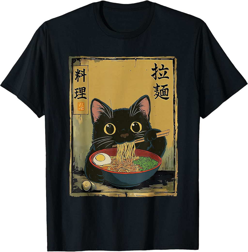 Kawaii Cat Eating Ramen Noodles Anime Gift - Adult & Kids T-Shirts, Sweatshirts & Hoodies apparel design preview 1