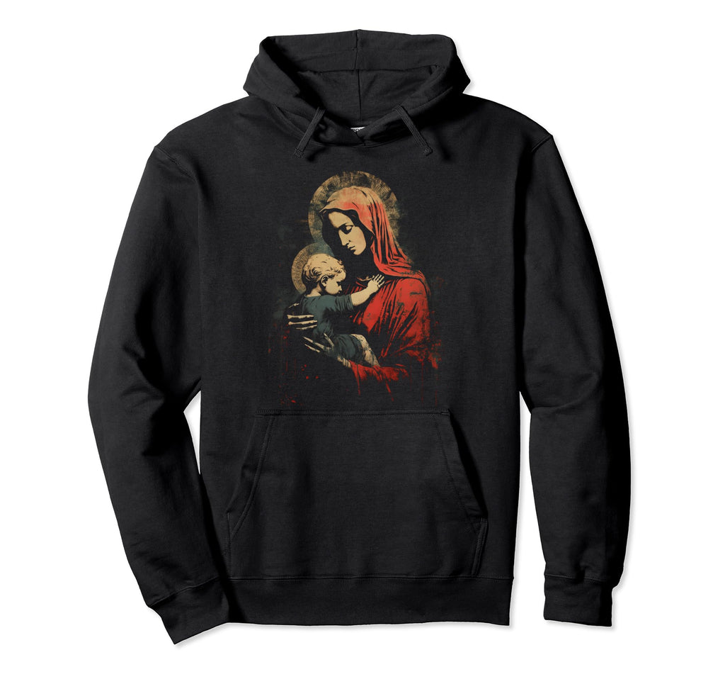 Mary Jesus Distressed 90S Goth Grunge Hoodie - Trendy Graphic Men Women - T-Shirt, Sweatshirt, Hoodie