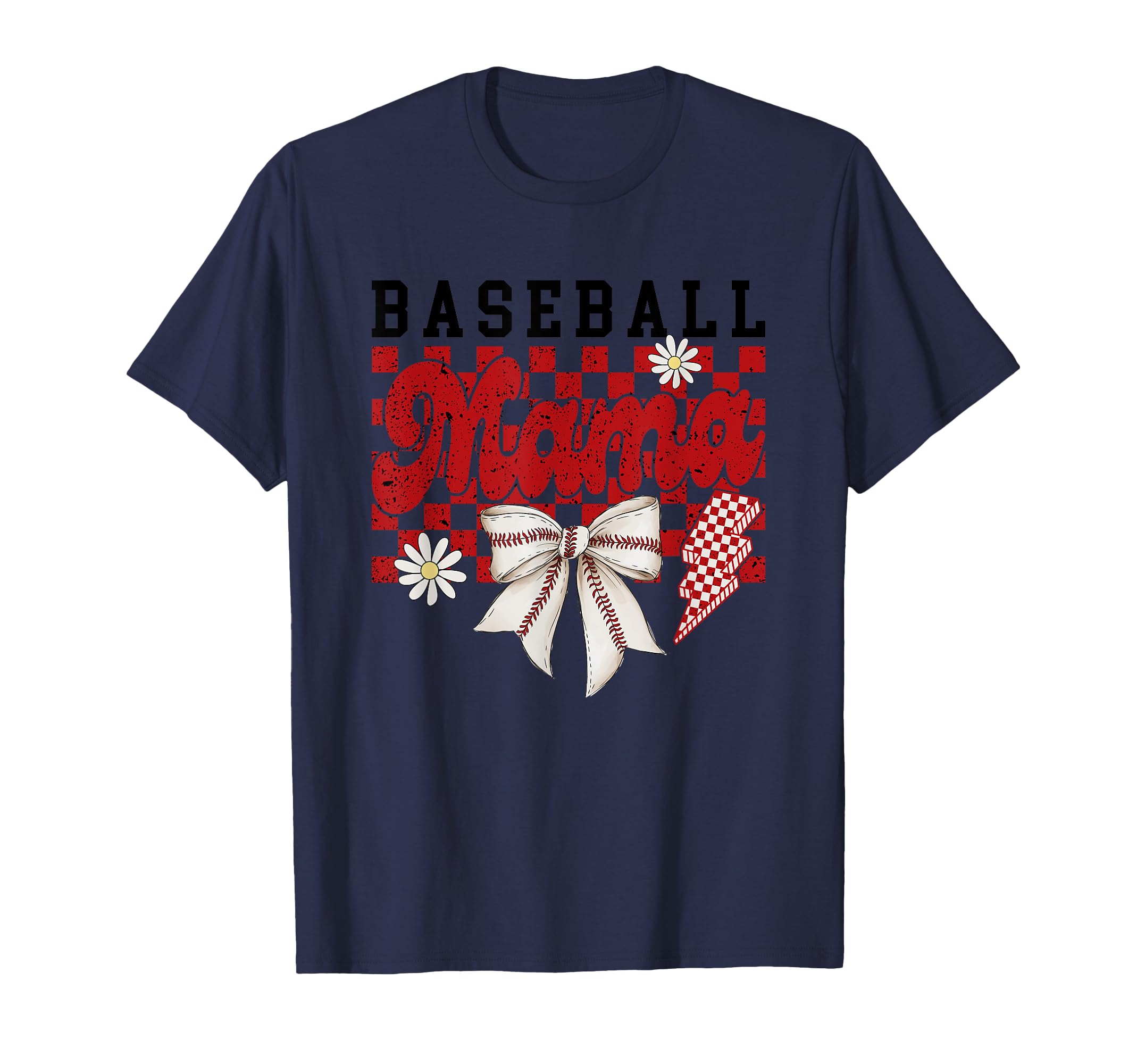 Baseball Mama Checkered Daisy T-Shirt - Fun Novelty Design Unisex - T-Shirt, Sweatshirt, Hoodie