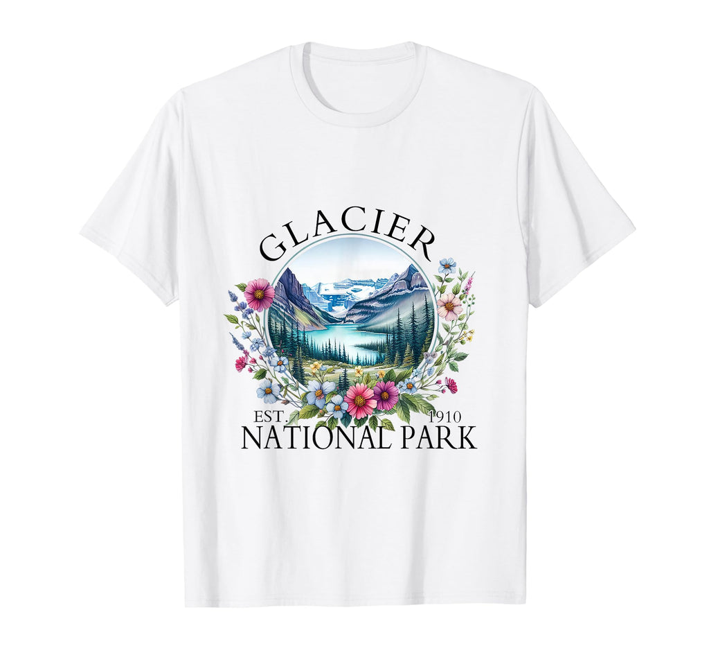 Floral Glacier National Park Hiking T-Shirt - Fun Novelty Design Men Women - T-Shirt, Sweatshirt, Hoodie