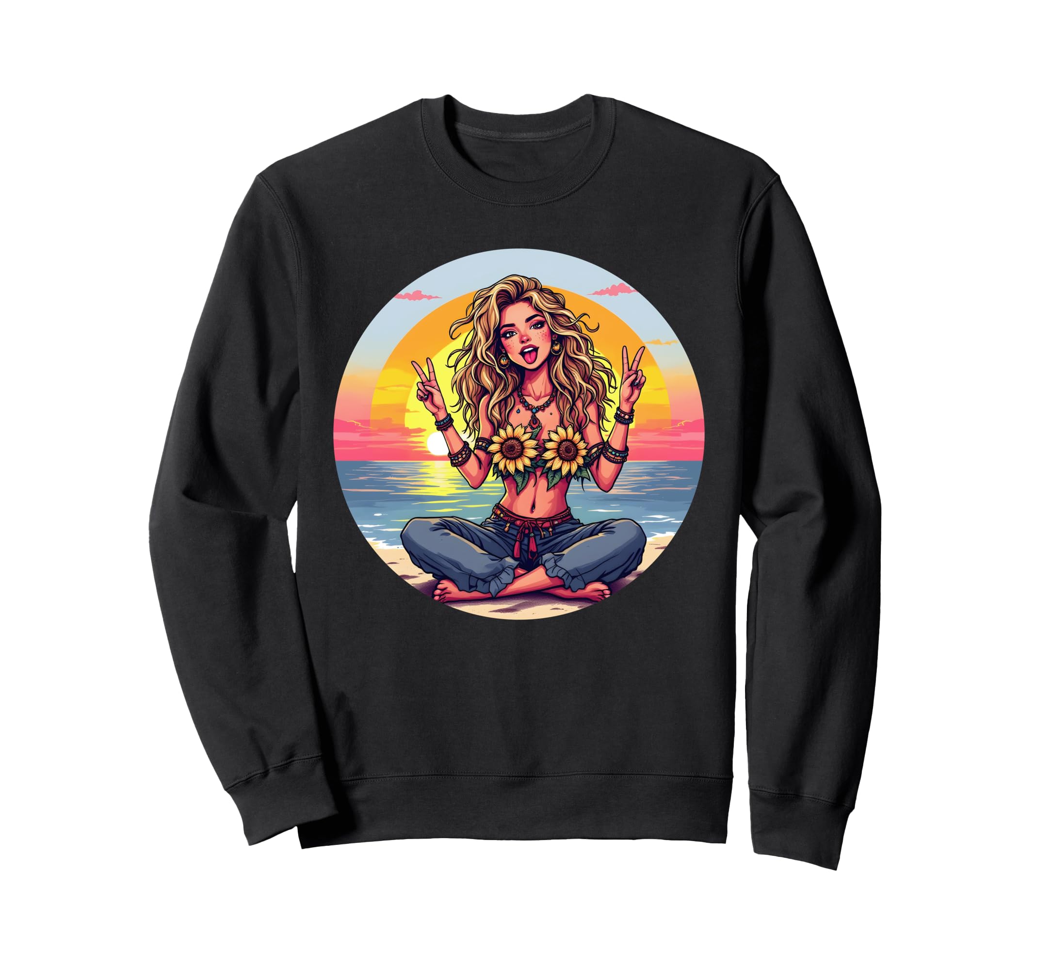 Peace Sunflower Love Boho Freedom Hippie Sweatshirt - Unique Graphic Unisex - T-Shirt, Sweatshirt, Hoodie