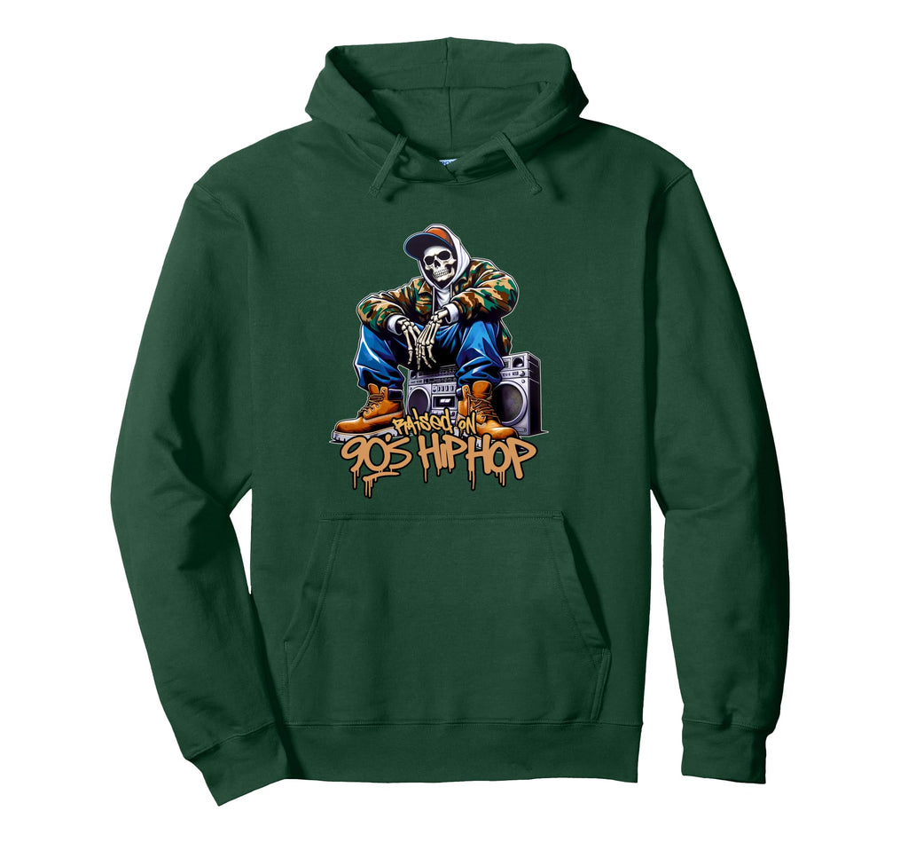 Raised 90S Hip Hop Camo Dope Skeleton Hoodie - Fun Novelty Design Unisex - T-Shirt, Sweatshirt, Hoodie