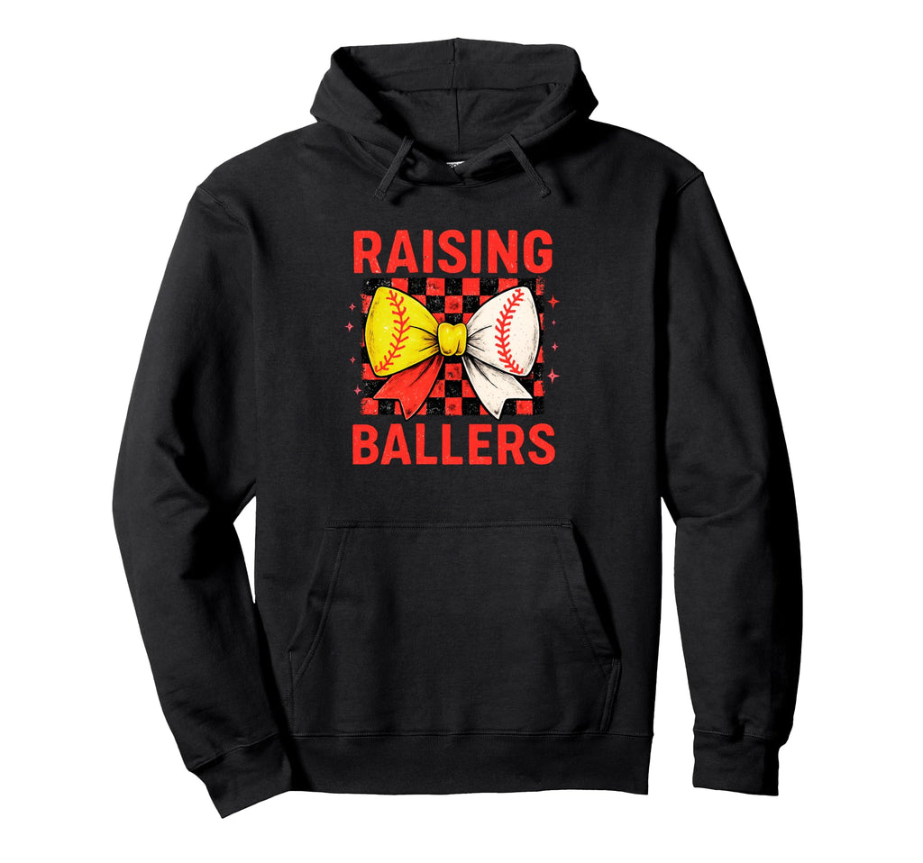Raising Ballers Checkered Bow Hoodie - Casual Everyday Wear for Adults - T-Shirt, Sweatshirt, Hoodie