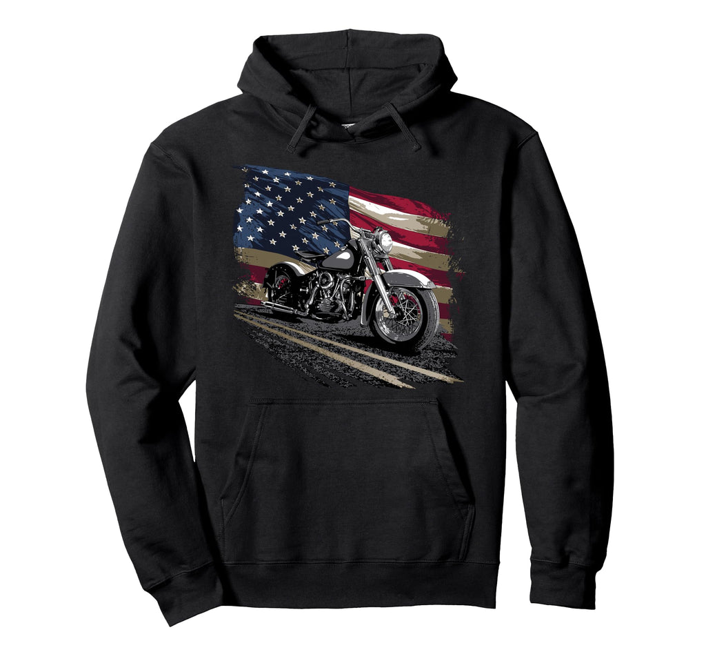 Motorcycle Distressed American Flag Hoodie - Novelty Apparel for Adults - T-Shirt, Sweatshirt, Hoodie