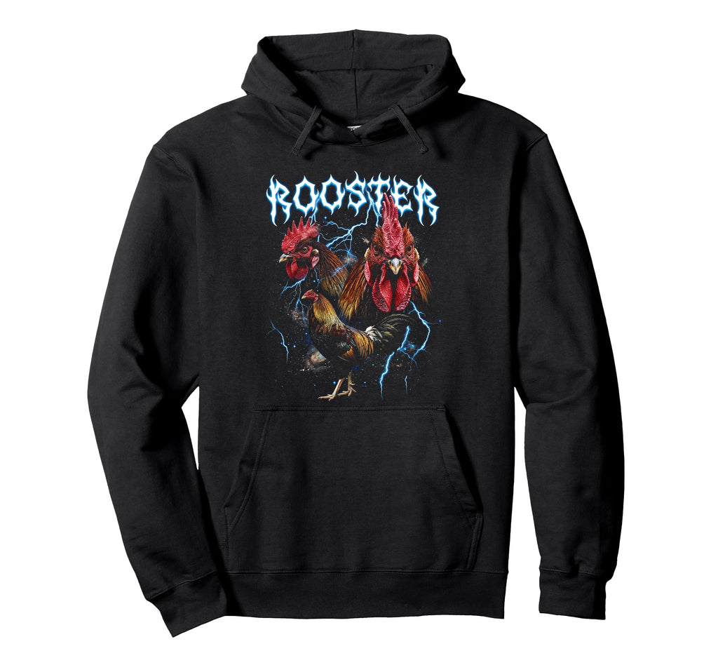 Rooster 90S Heavy Metal Rooster Bird Hoodie - Aesthetic Graphic for Adults - T-Shirt, Sweatshirt, Hoodie