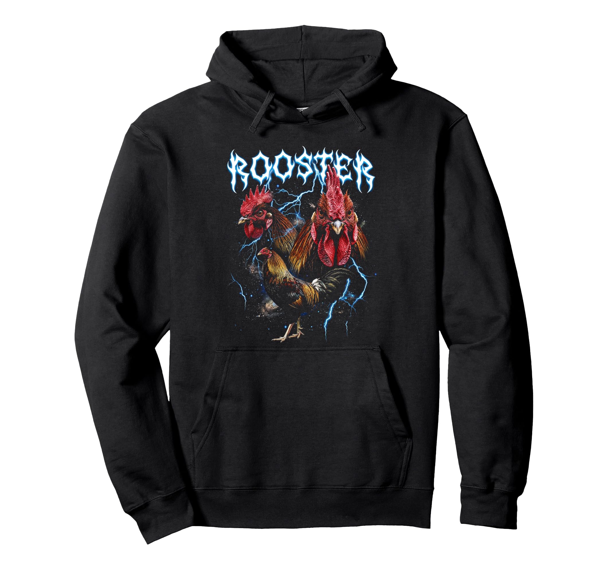 Rooster 90S Heavy Metal Rooster Bird Hoodie - Aesthetic Graphic for Adults - T-Shirt, Sweatshirt, Hoodie