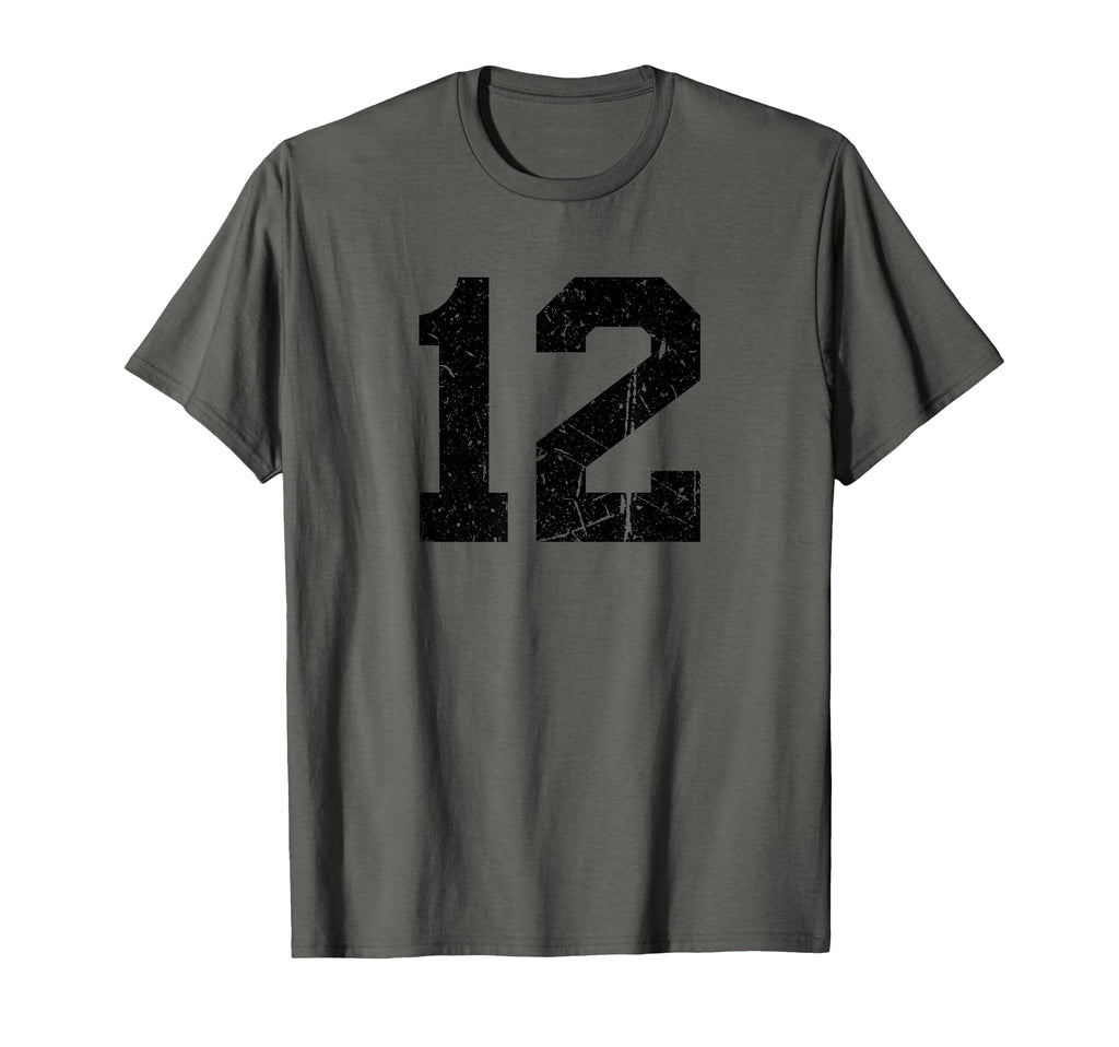 Number 12 Sport Black Distressed T-Shirt - Custom Art Print Men Women - T-Shirt, Sweatshirt, Hoodie