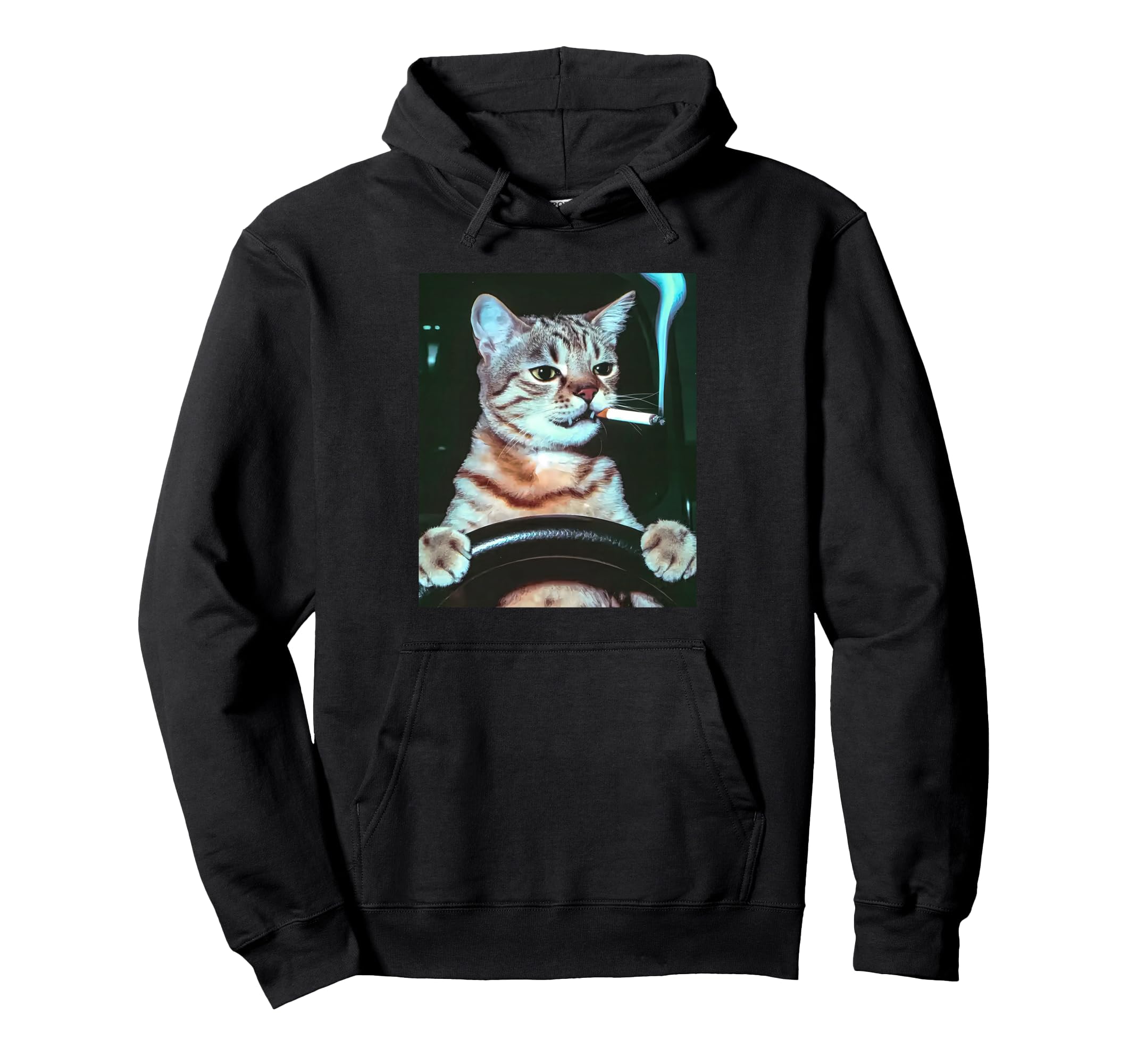 Cat Smoking Driving Grunge Kitty Edgy Hoodie - Minimalist Print Men Women - T-Shirt, Sweatshirt, Hoodie