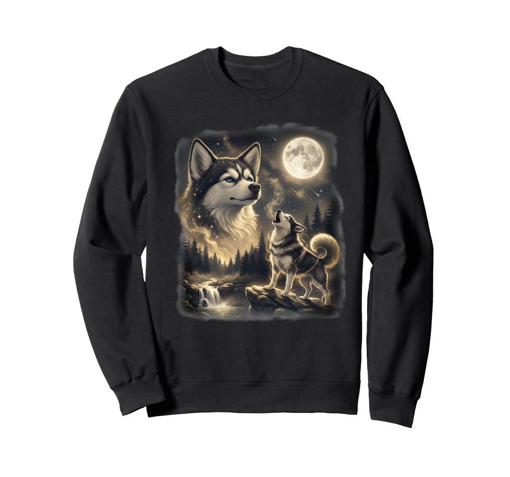 Siberian Husky Howling To Moon Sweatshirt - Minimalist Print for Adults - T-Shirt, Sweatshirt, Hoodie