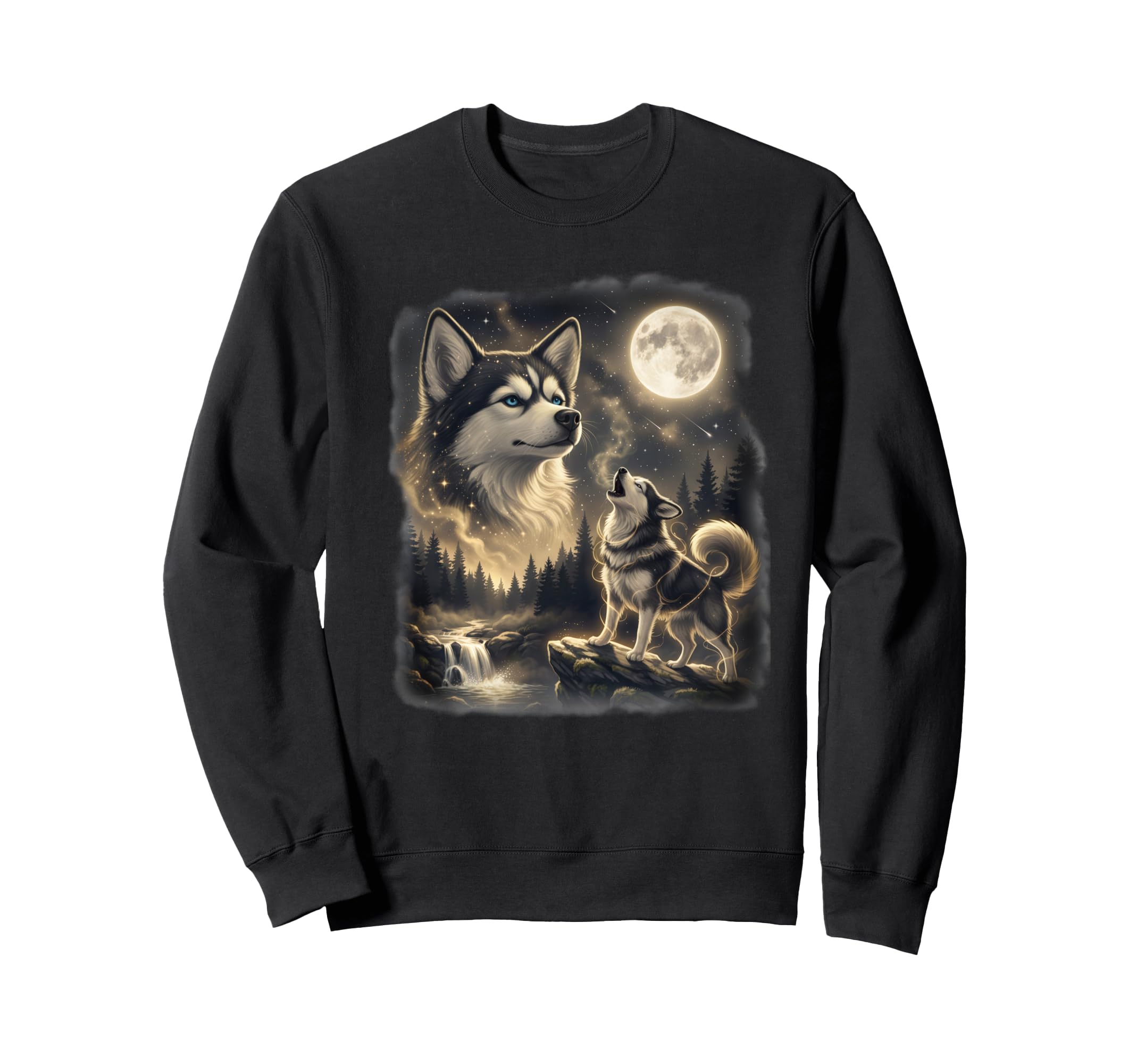 Siberian Husky Howling To Moon Sweatshirt - Minimalist Print for Adults - T-Shirt, Sweatshirt, Hoodie