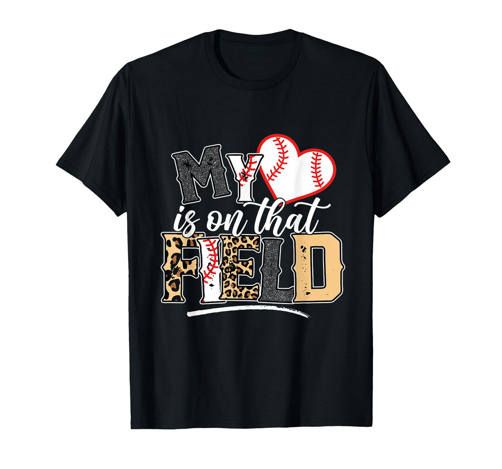 Leopard Softball Mom My Heart Is That T-Shirt - Novelty Apparel for Adults - T-Shirt, Sweatshirt, Hoodie