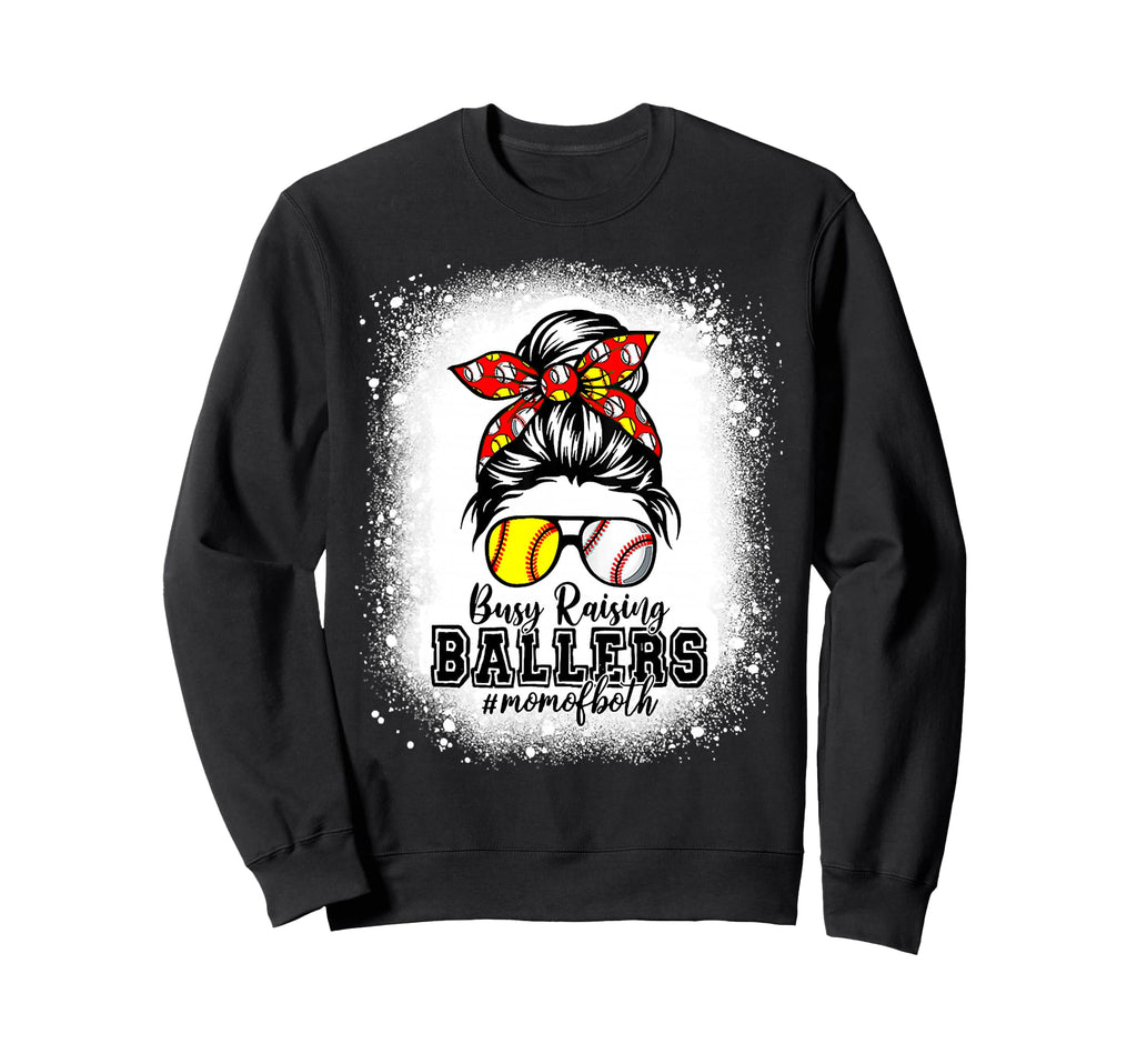 Messy Bun Mom Both Baseball Softball Sweatshirt - Unique Graphic Unisex - T-Shirt, Sweatshirt, Hoodie
