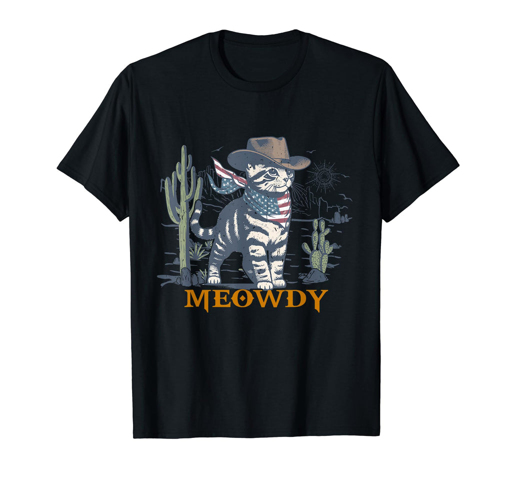 Meowdy Funny Country Side Cat Hat T-Shirt - Minimalist Print for Adults - T-Shirt, Sweatshirt, Hoodie