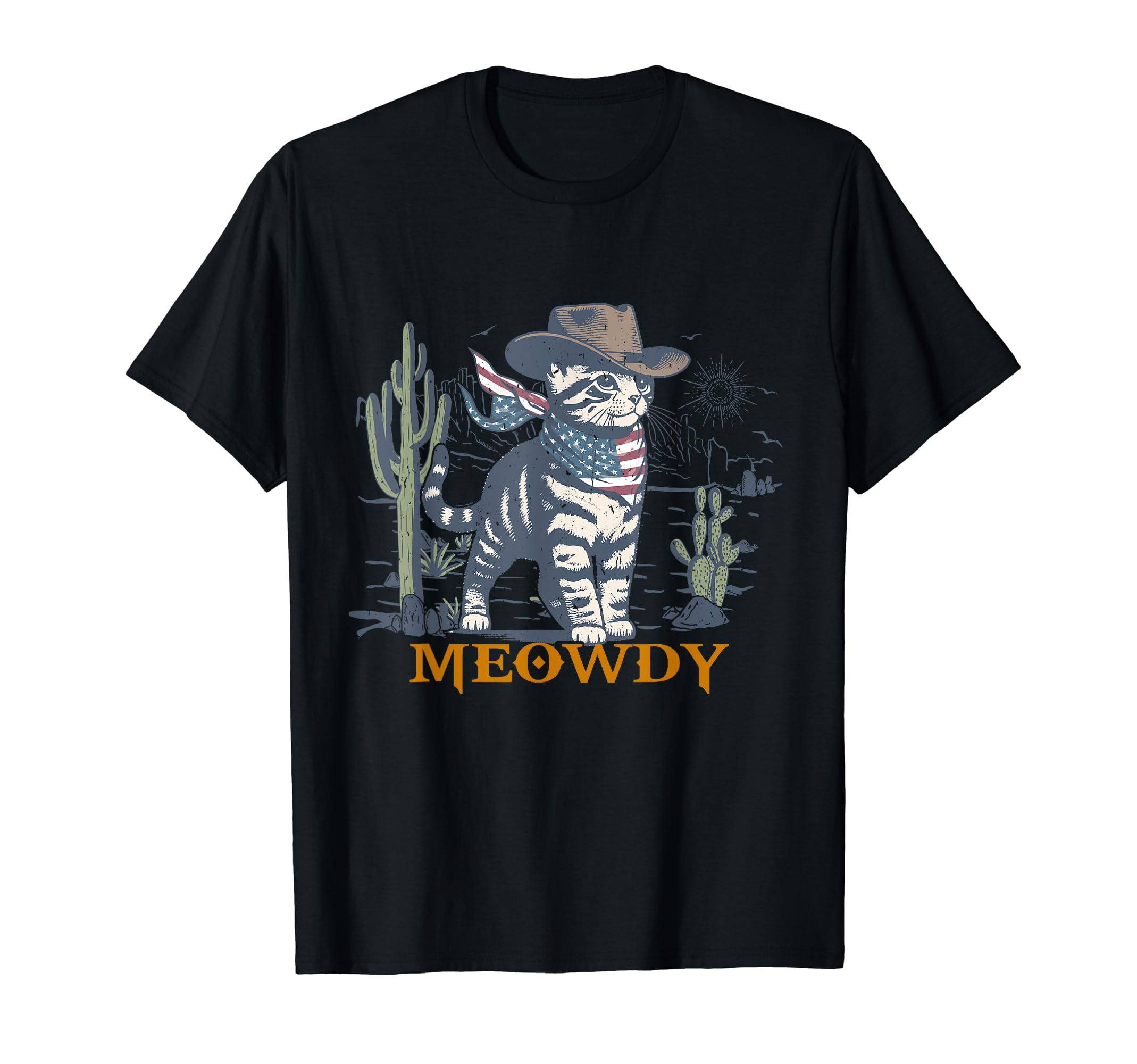 Meowdy Funny Country Side Cat Hat T-Shirt - Minimalist Print for Adults - T-Shirt, Sweatshirt, Hoodie