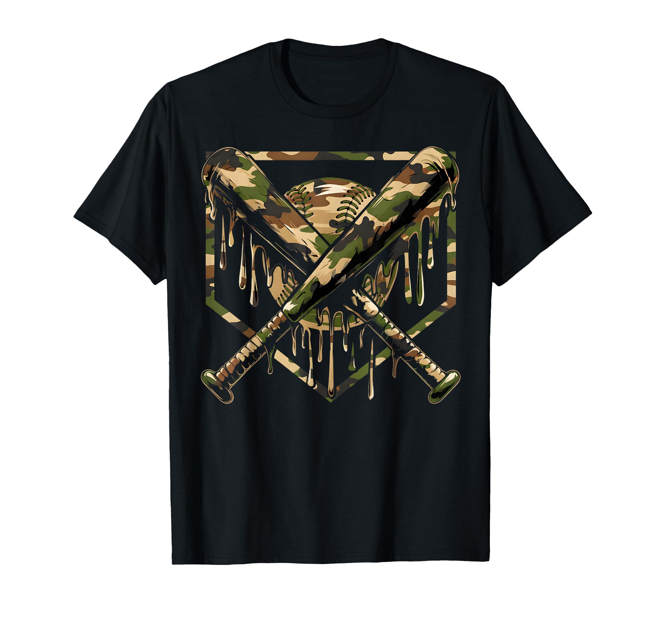 Baseball Drip Ice Cream Camo Home T-Shirt - Minimalist Print for Adults - T-Shirt, Sweatshirt, Hoodie