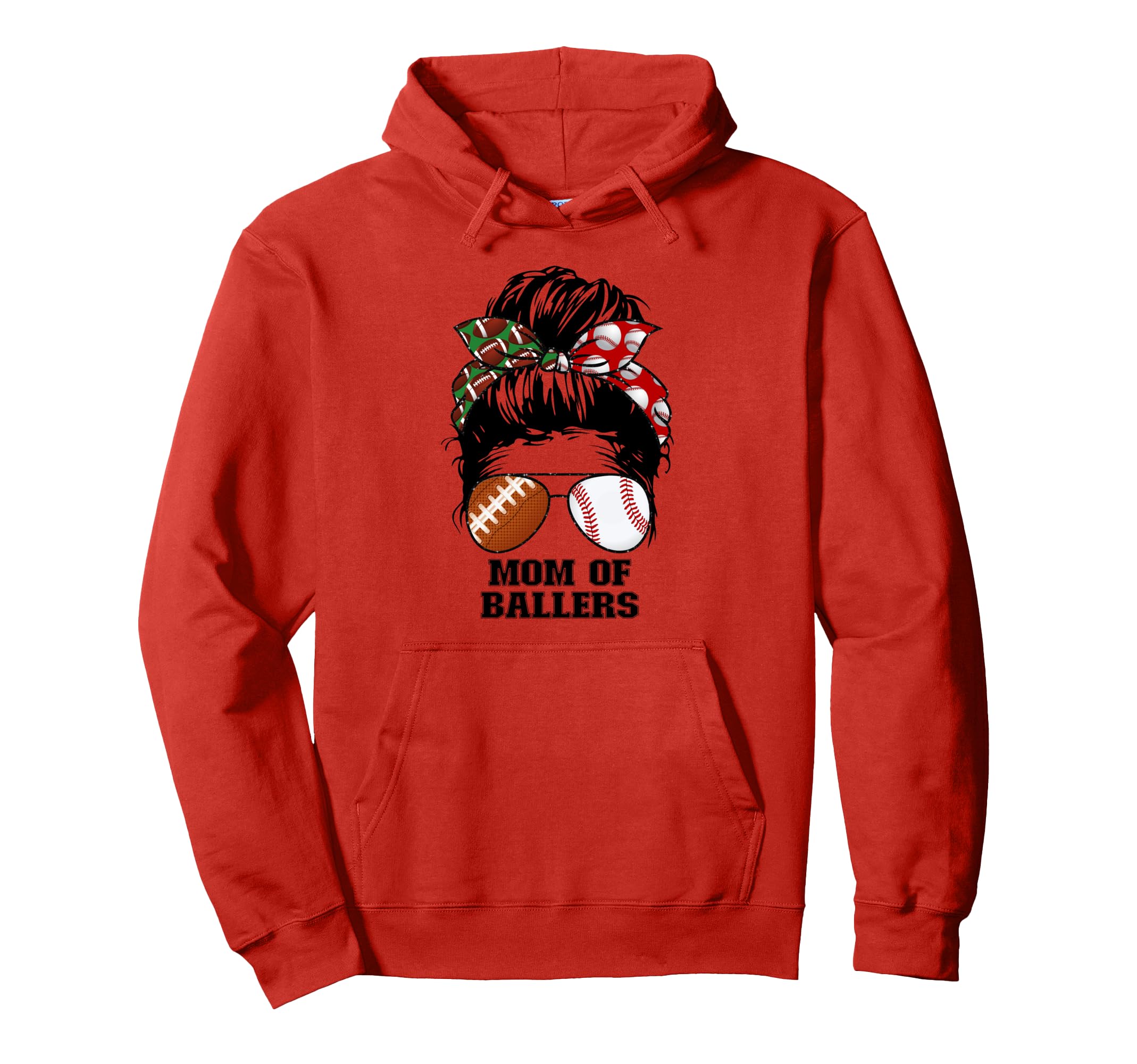 Mom Ballers Messy Bun Football Mom Hoodie - Unique Graphic for Adults - T-Shirt, Sweatshirt, Hoodie