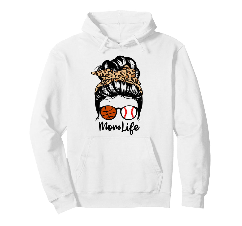 Mom Life Messy Bun Hair Funny Baseball Hoodie - Novelty Apparel Unisex - T-Shirt, Sweatshirt, Hoodie
