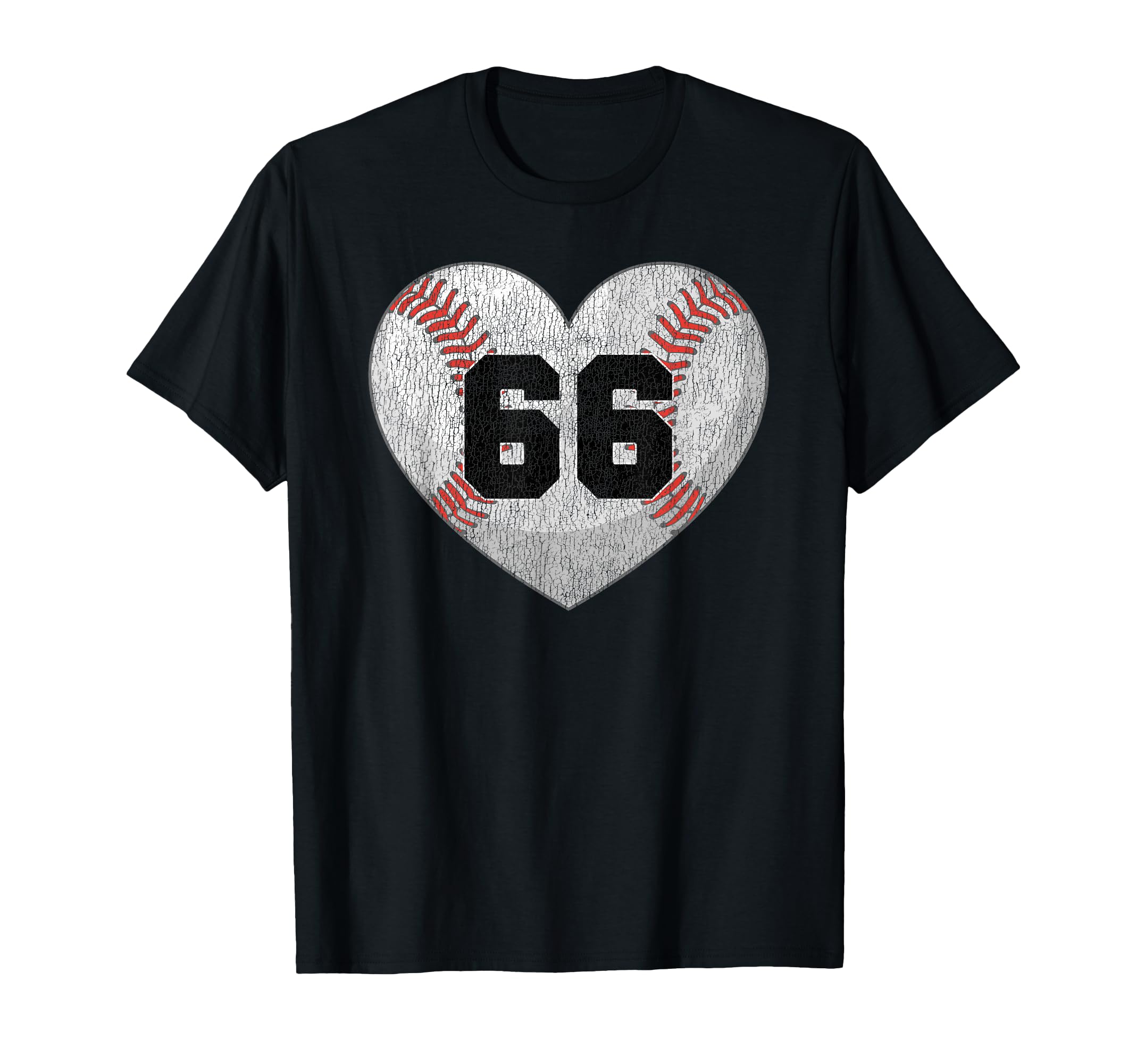 Baseball Number 66 Distressed Heart T-Shirt - Trendy Graphic Men Women - T-Shirt, Sweatshirt, Hoodie