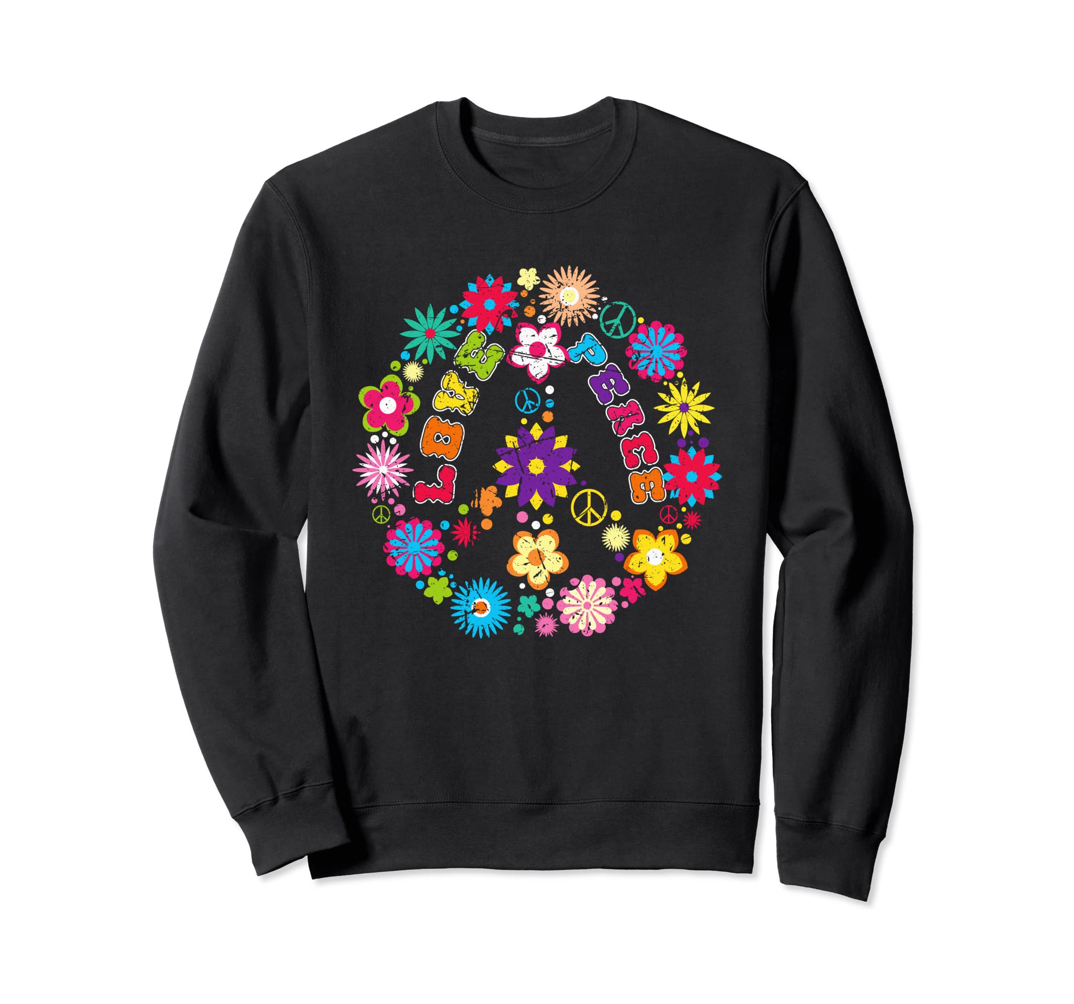 Love Peace Sign Floral Hippie 60S 70S Sweatshirt - Unique Graphic Unisex - T-Shirt, Sweatshirt, Hoodie