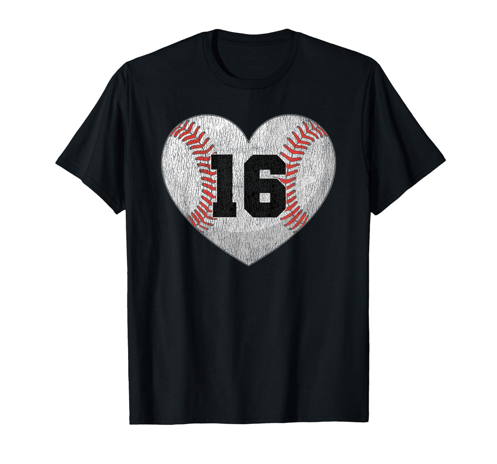Baseball Number 16 Distressed Heart T-Shirt - Streetwear Style for Adults - T-Shirt, Sweatshirt, Hoodie