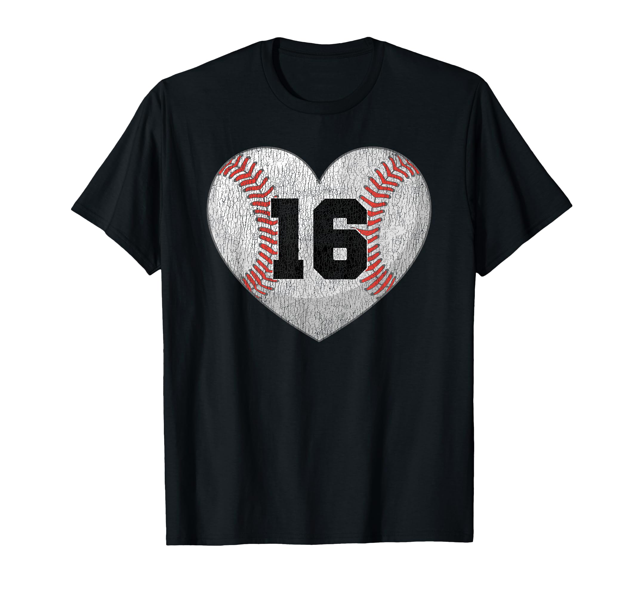 Baseball Number 16 Distressed Heart T-Shirt - Streetwear Style for Adults - T-Shirt, Sweatshirt, Hoodie