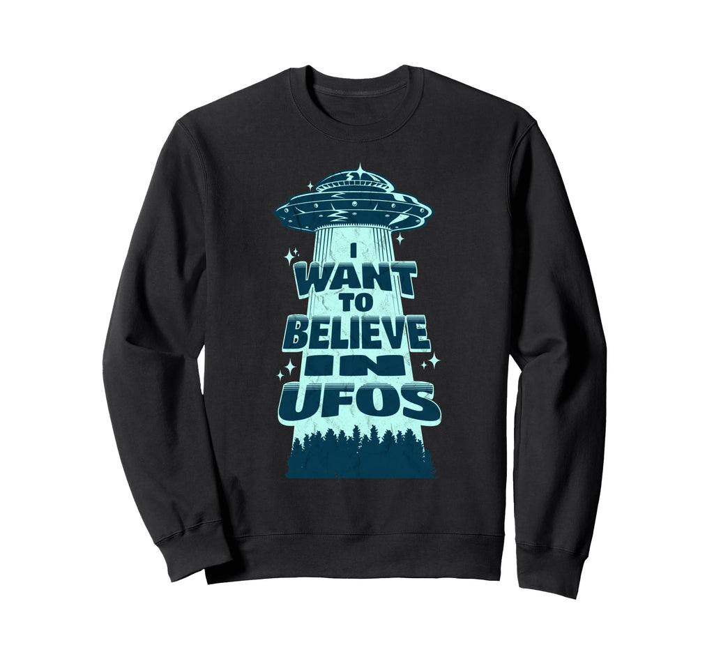 I Want To Believe Ufos 70S Distressed Sweatshirt - Graphic Print Unisex - T-Shirt, Sweatshirt, Hoodie