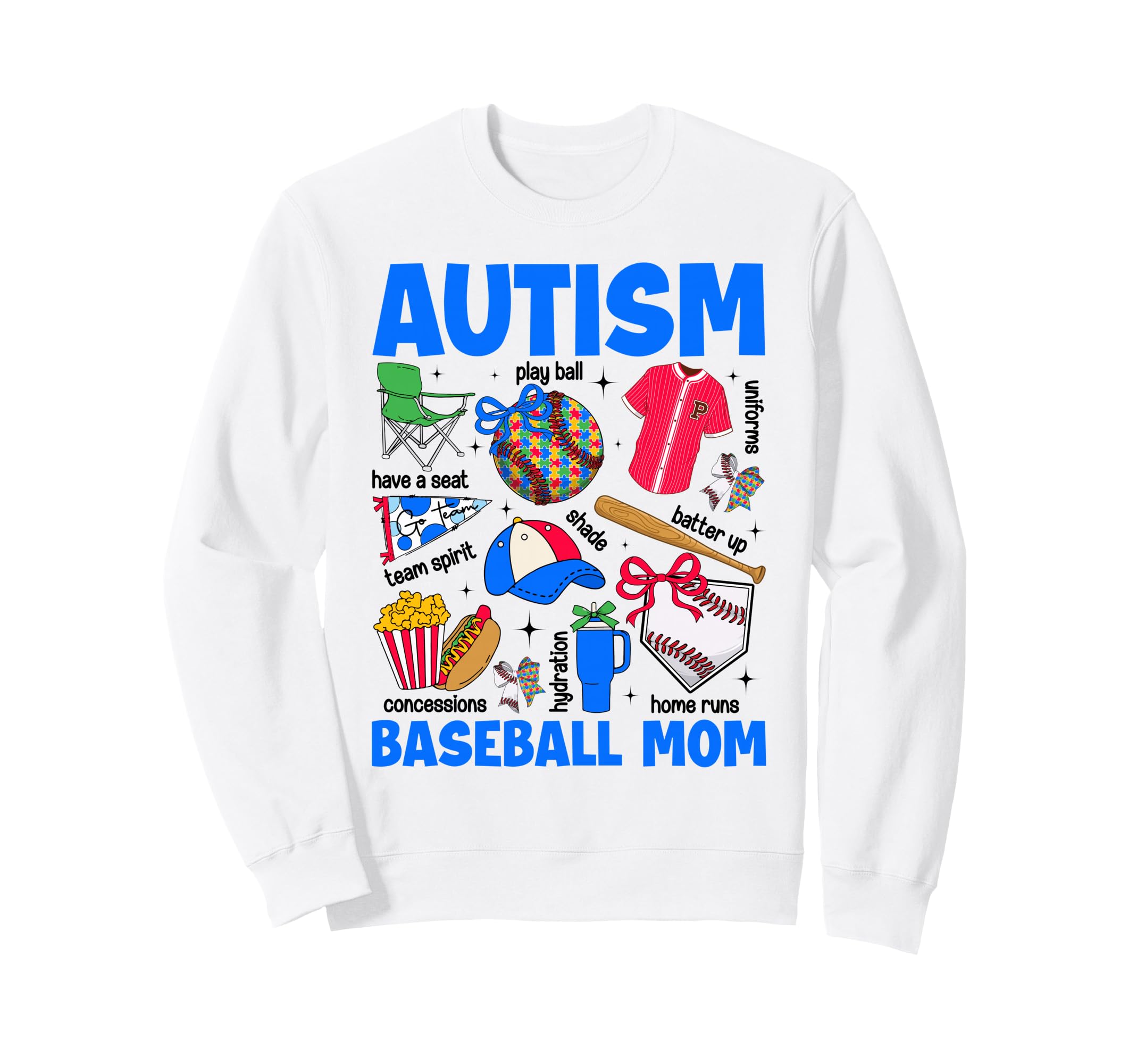 Autism Baseball Mom Mama Autism Sweatshirt - Novelty Apparel for Adults - T-Shirt, Sweatshirt, Hoodie