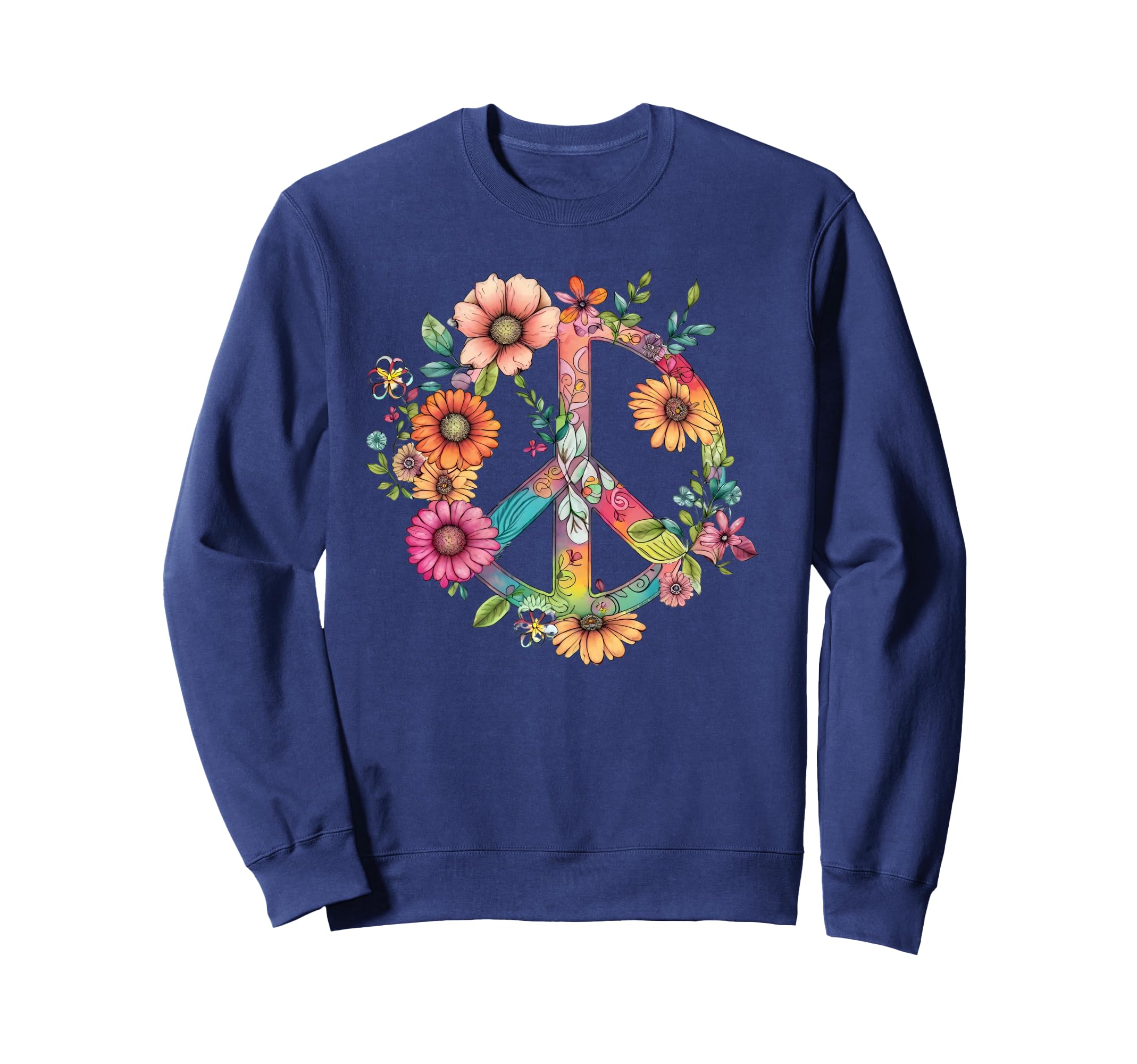 Pretty 60S Peace Love Floral Peace Sign Sweatshirt - Novelty Apparel Unisex - T-Shirt, Sweatshirt, Hoodie