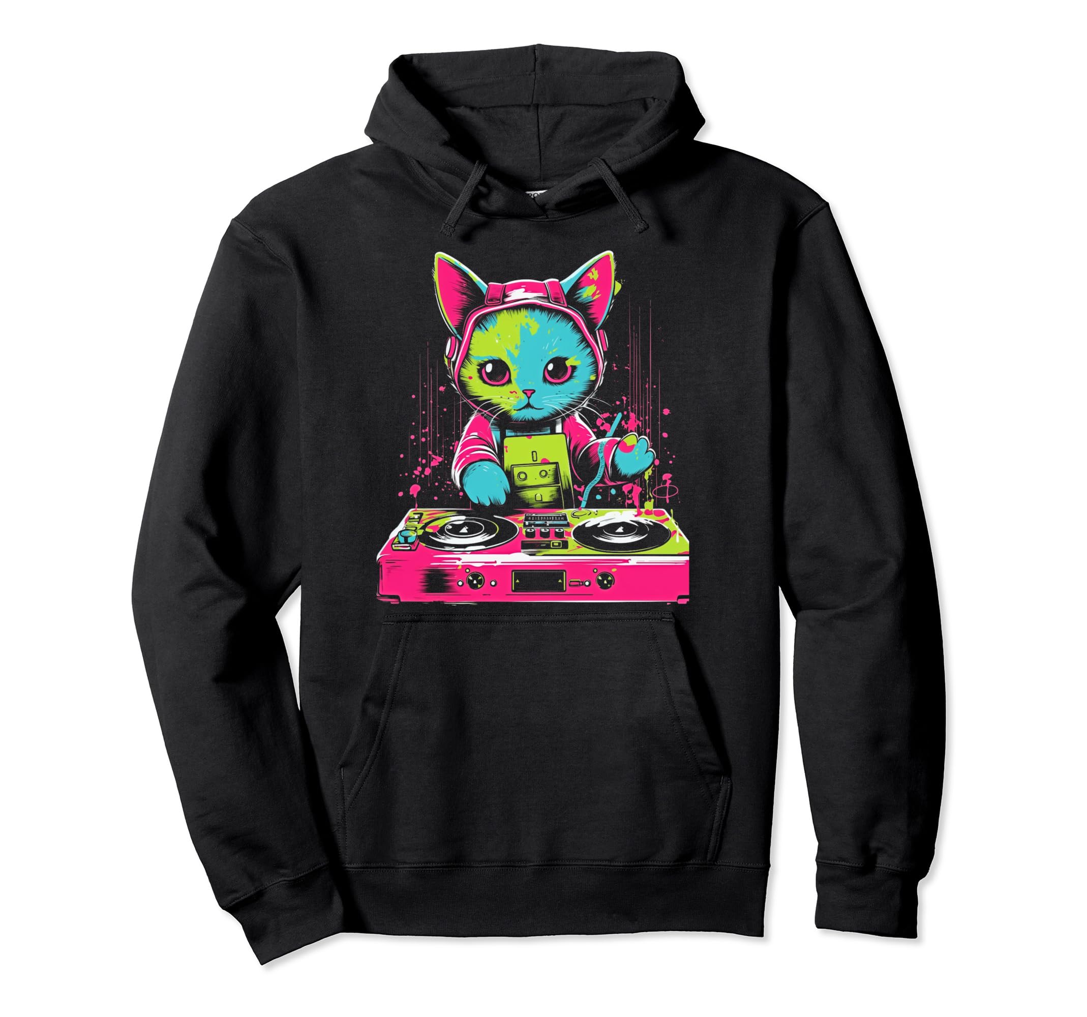 Kawaii Cat Dj Japanese Edm Y2K Aesthetic Hoodie - Custom Art Print Unisex - T-Shirt, Sweatshirt, Hoodie