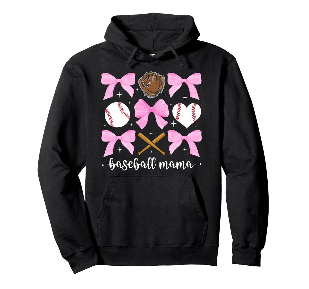 Baseball Mama Bow Baseball Mom Baseball Hoodie - Novelty Apparel Men Women - T-Shirt, Sweatshirt, Hoodie