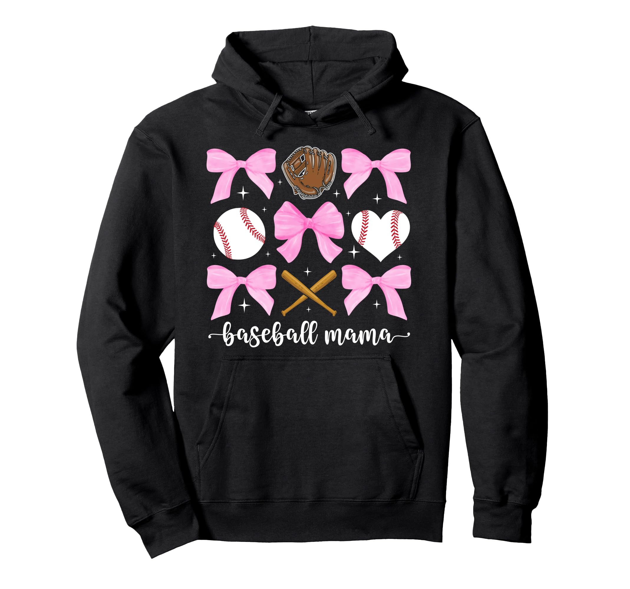 Baseball Mama Bow Baseball Mom Baseball Hoodie - Novelty Apparel Men Women - T-Shirt, Sweatshirt, Hoodie