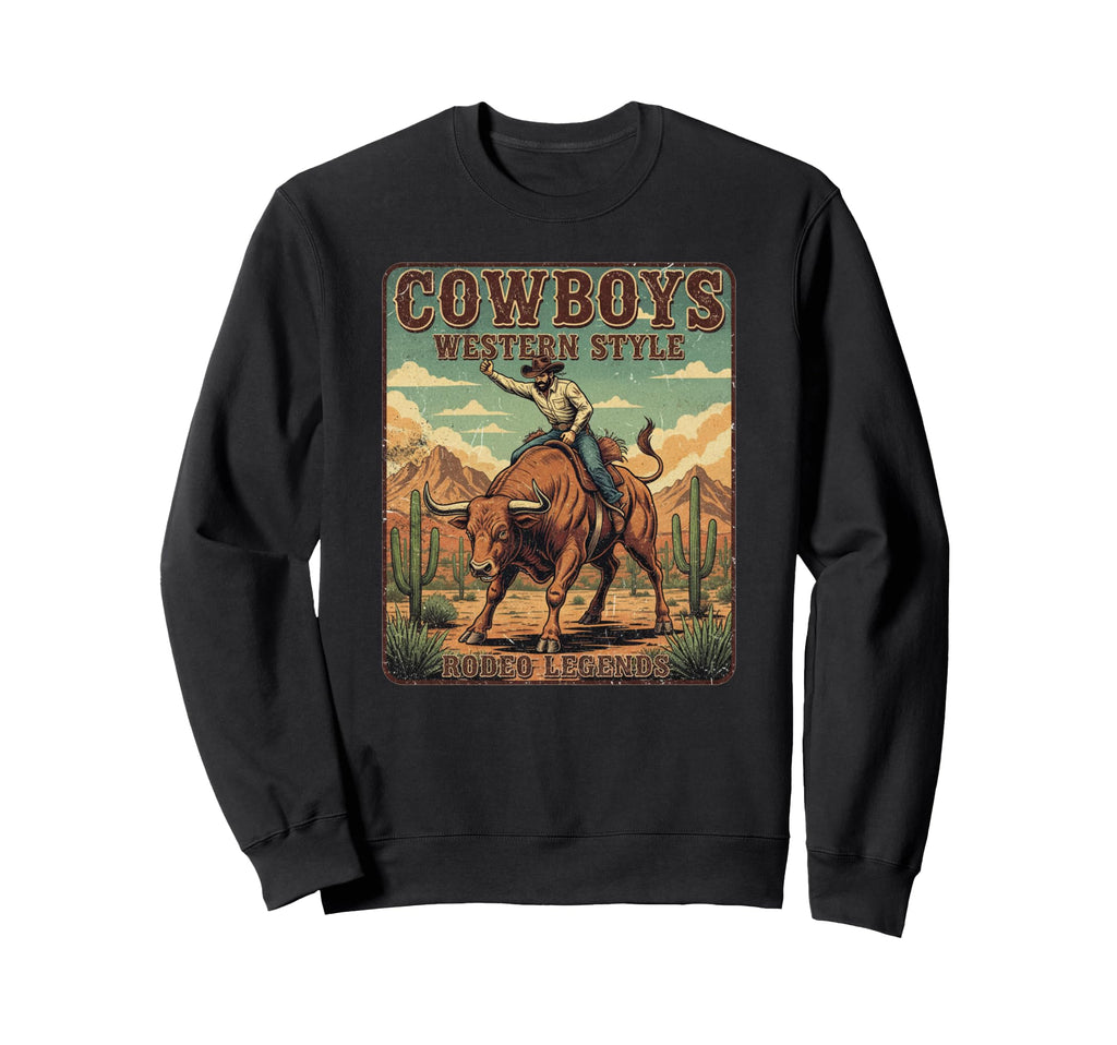 Cowboy Riding Angry Bull Western Sweatshirt - Minimalist Print for Adults - T-Shirt, Sweatshirt, Hoodie