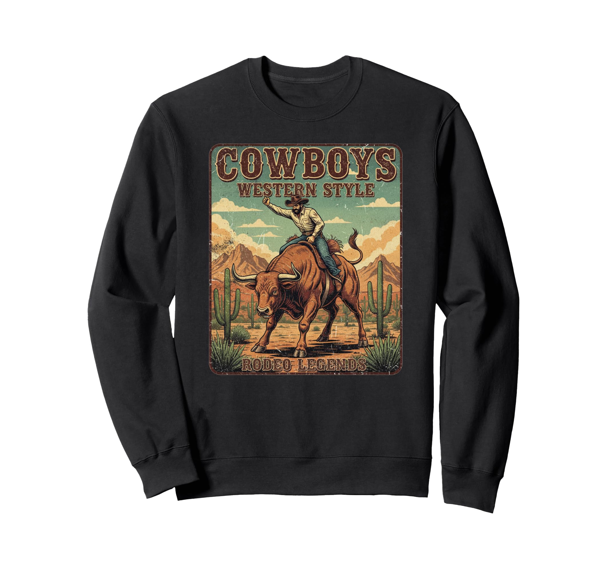 Cowboy Riding Angry Bull Western Sweatshirt - Minimalist Print for Adults - T-Shirt, Sweatshirt, Hoodie