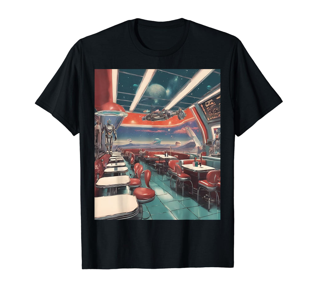 Space Diner Robot Waitstaff T-Shirt - Unique Graphic Unisex - T-Shirt, Sweatshirt, Hoodie
